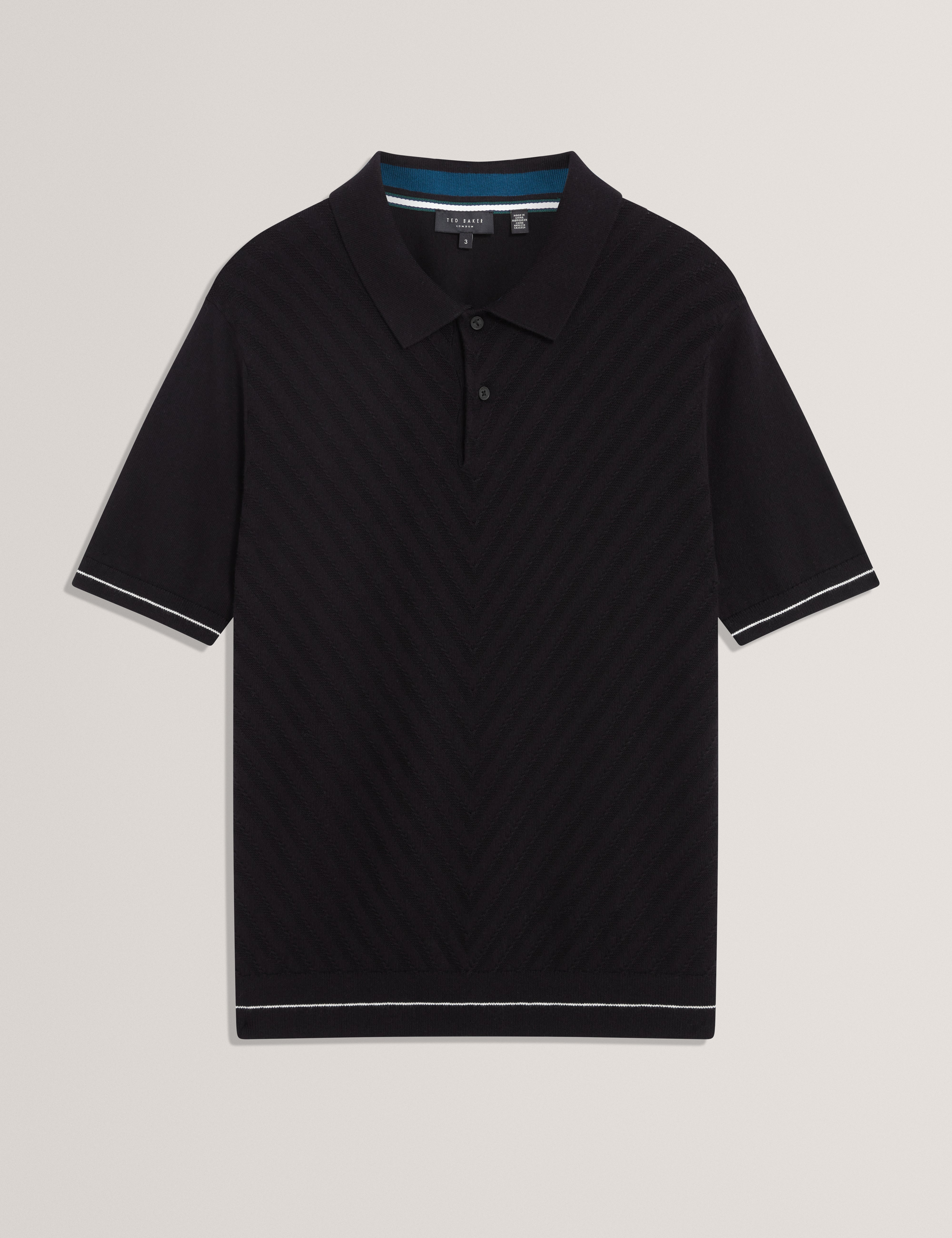 Chapal Short Sleeve Chevron Stitch Polo Black
