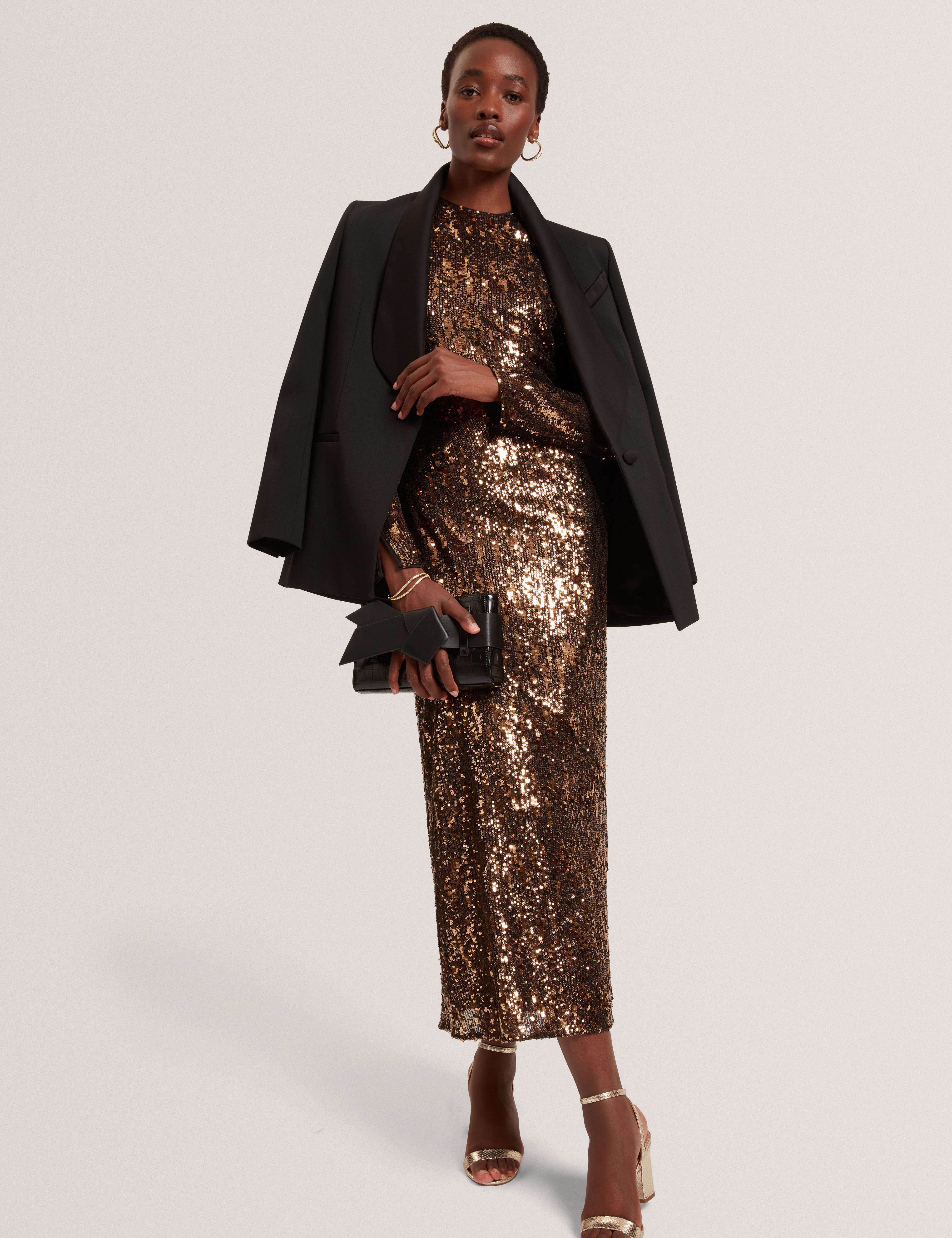 Jadeaa Sequinned Long Sleeve Midi Dress Natural