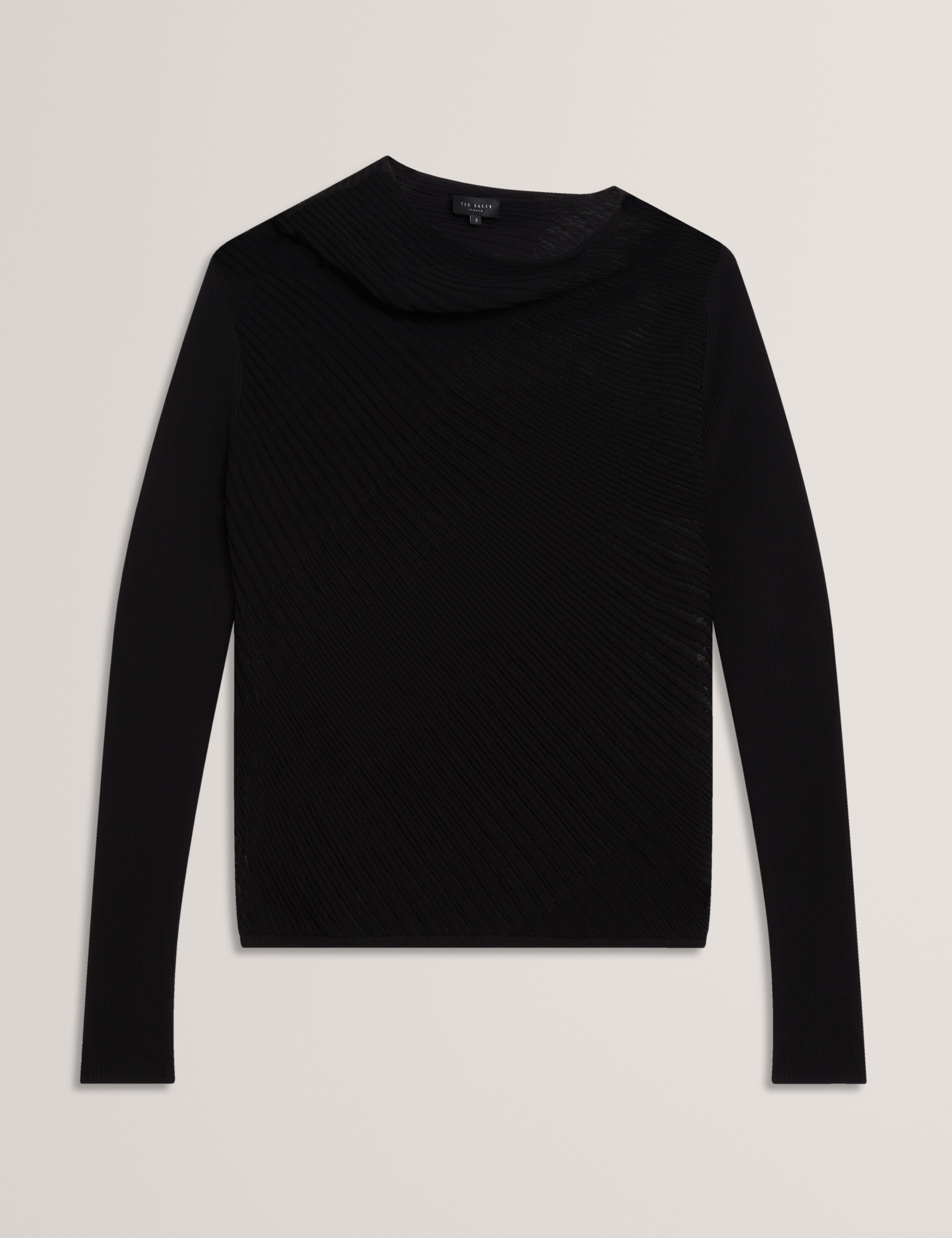 Ceyloaa Long Sleeve Sheer Detail Knit Top Black