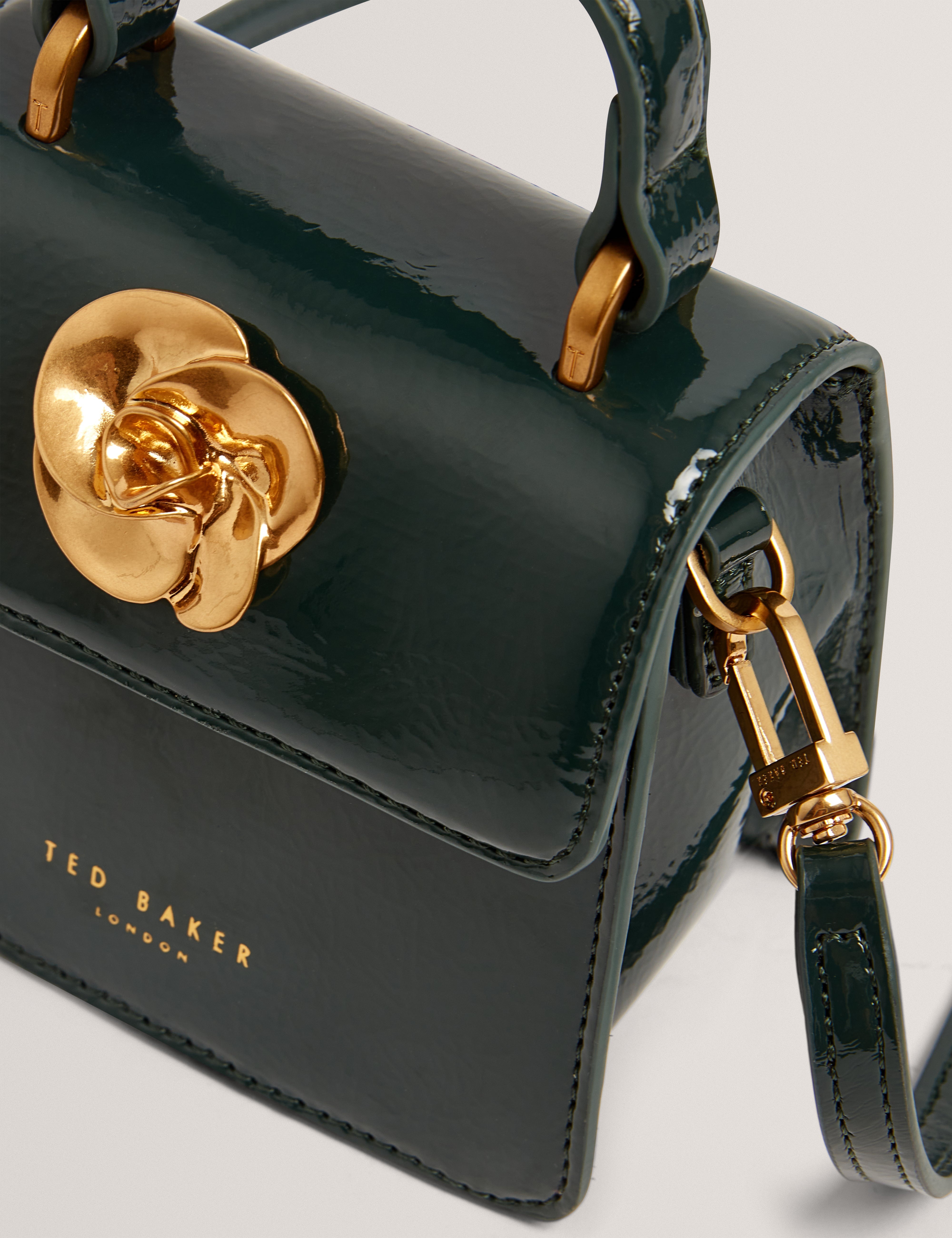 Roselah Rose Detail Square Mini Top Handle Bag Dk-Green