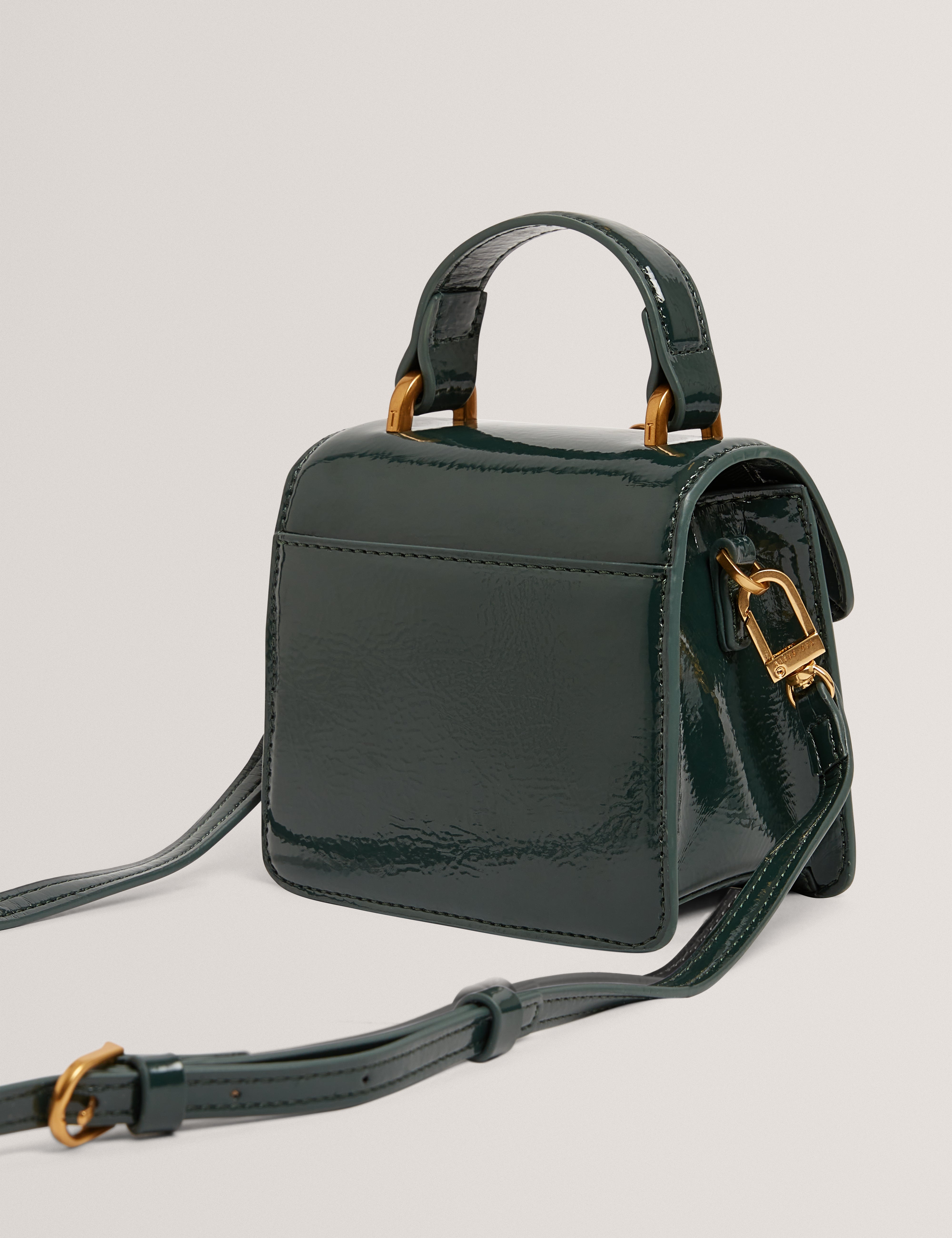 Roselah Rose Detail Square Mini Top Handle Bag Dk-Green