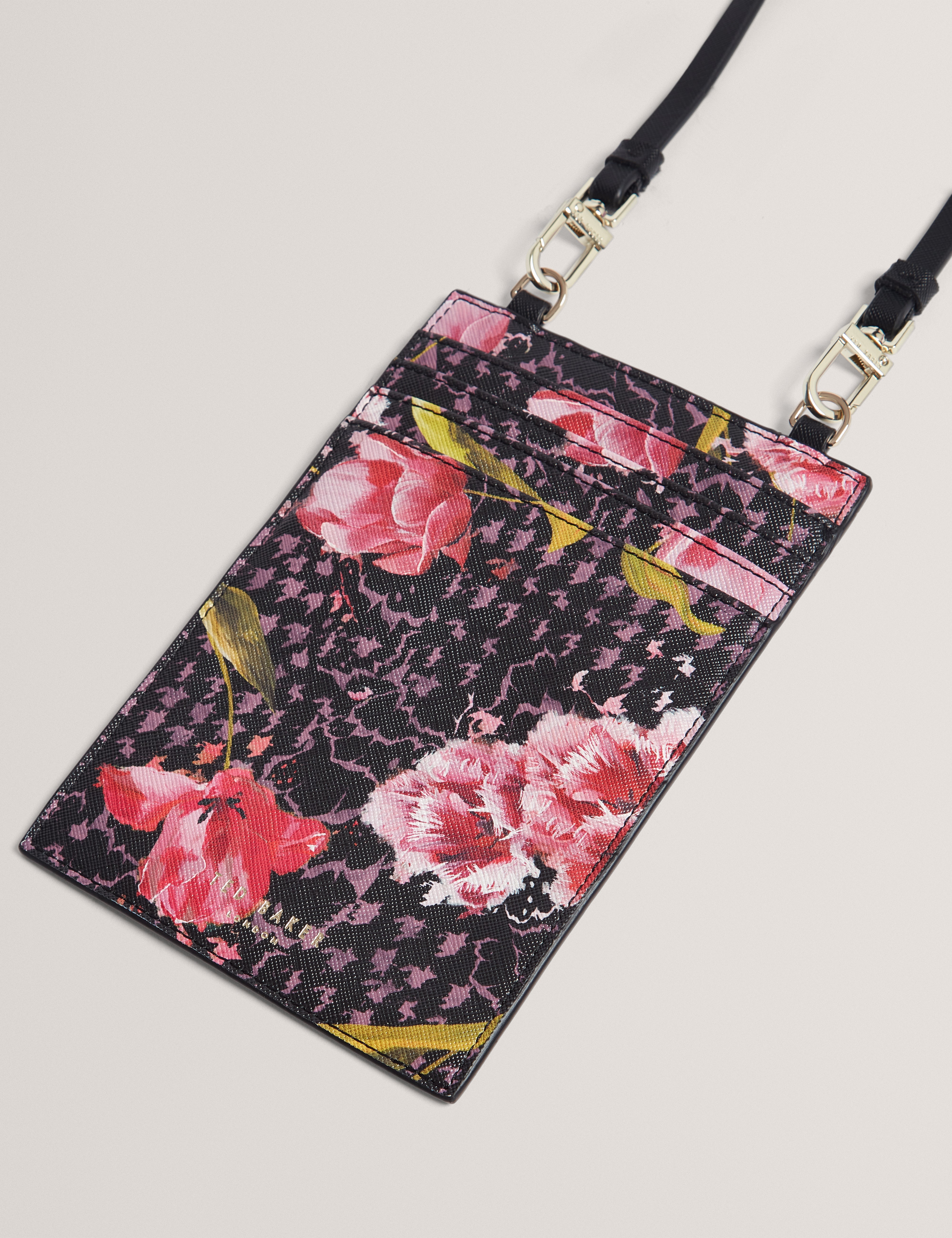 Tulsah Floral Printed Lanyard Phone Pouch Black