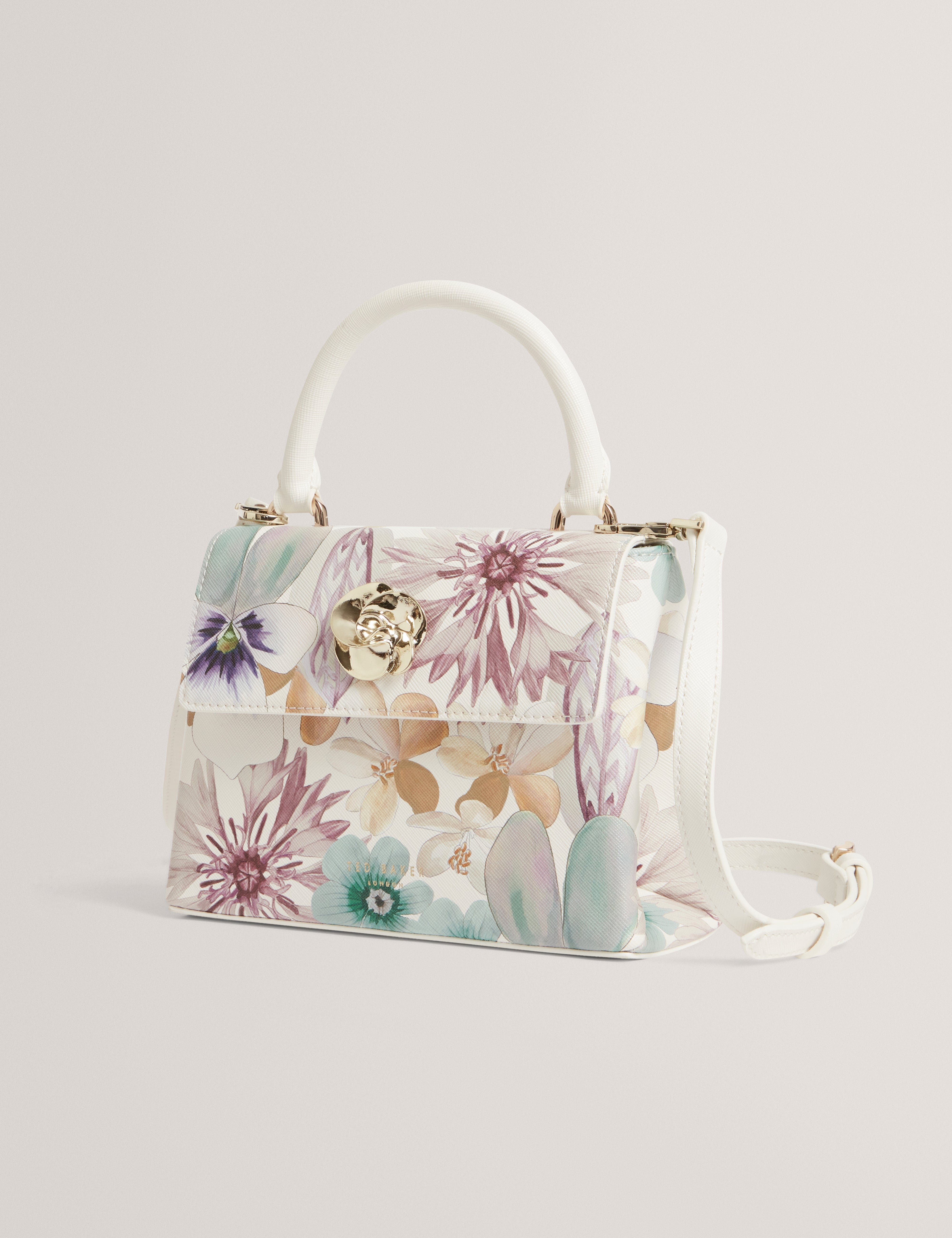 Helensi Petal Print Mini Top Handle Bag White