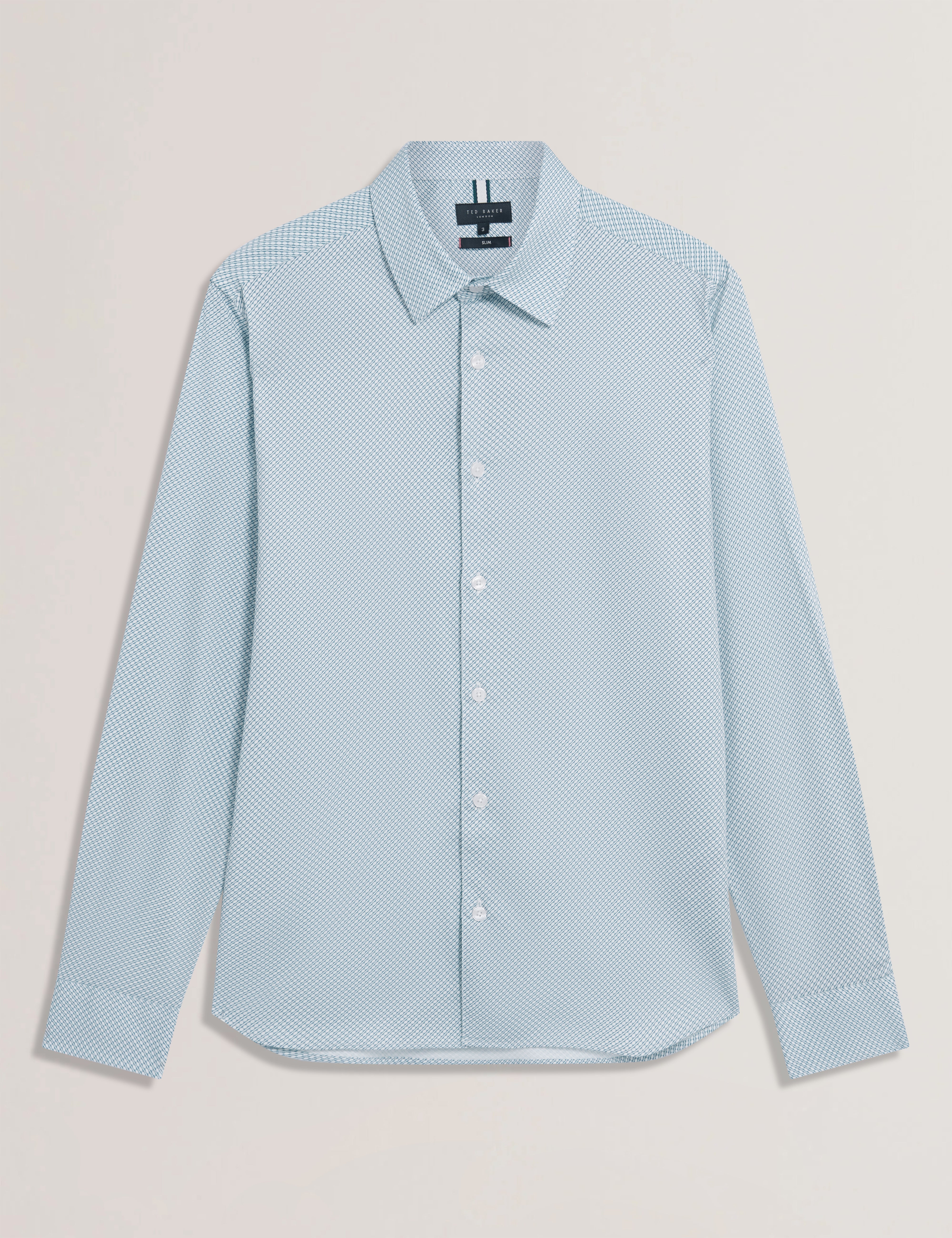 قميص Olweno ذو الأكمام الطويلة والملاءمة الضيقة والطبعة الجغرافية باللون الأزرق الفاتح