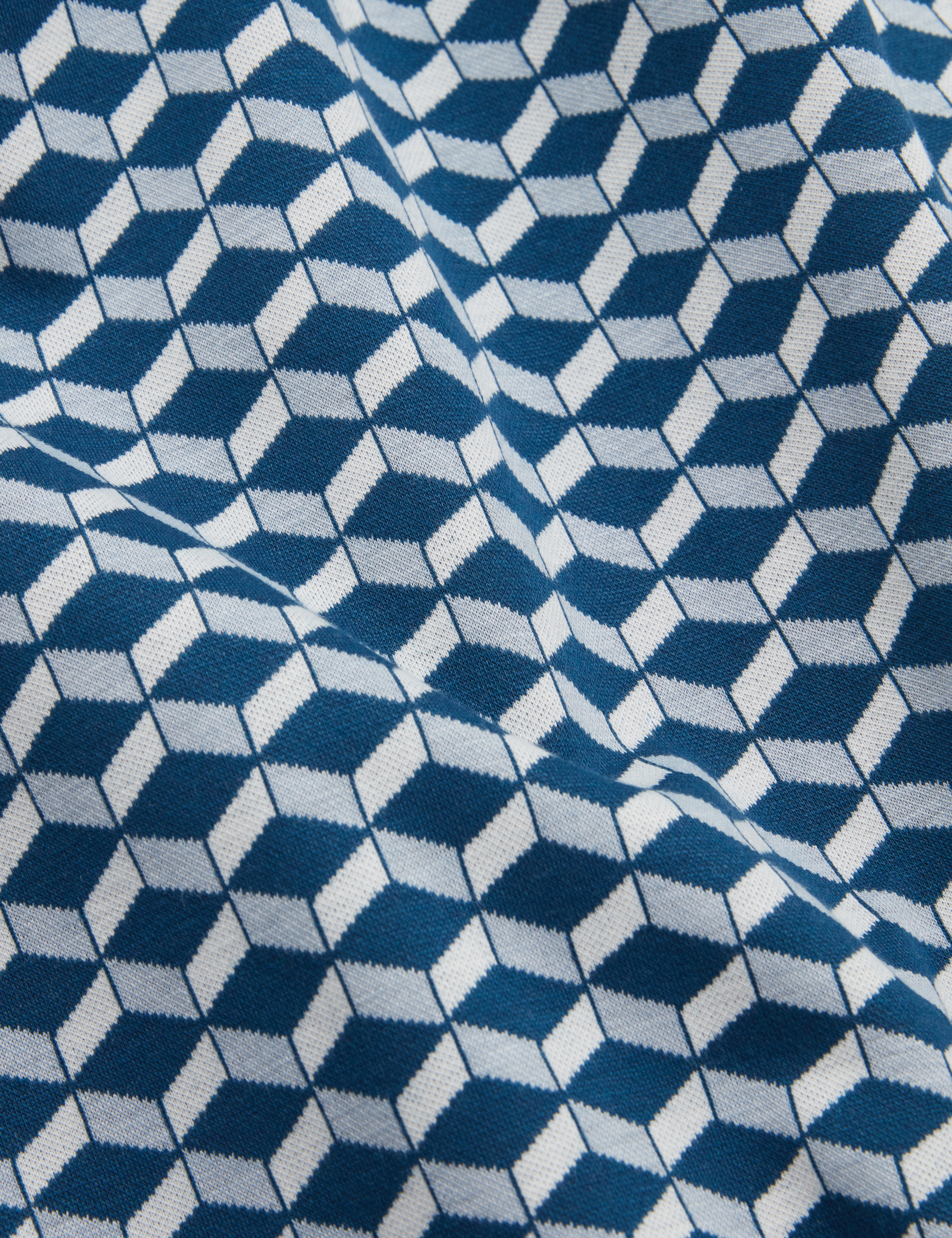 قميص بولو Lirien بأكمام قصيرة من قماش جيو جاكار أزرق داكن