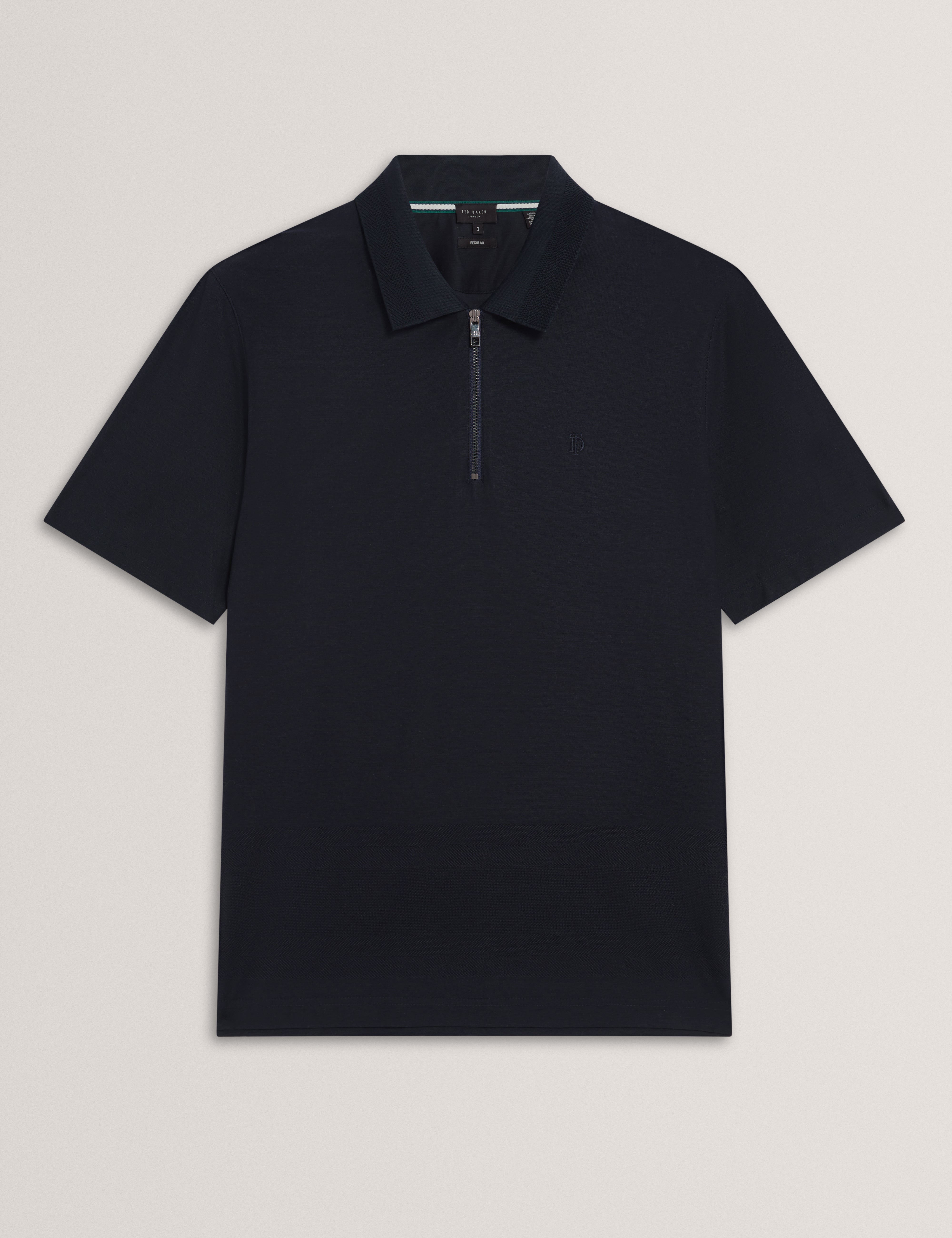 بولو زورين بأكمام قصيرة ولوحة متعرجة وسحاب أزرق داكن