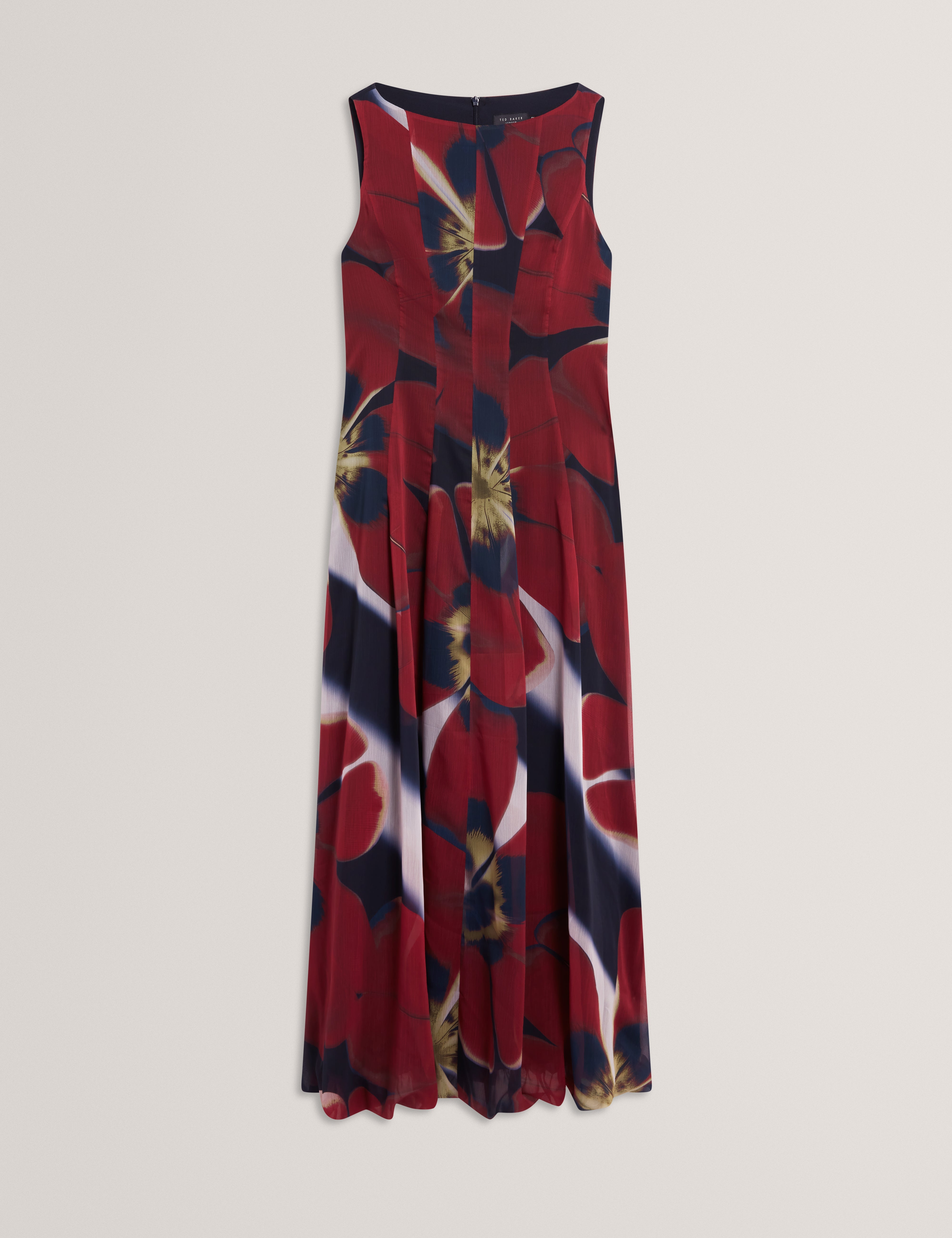 Laynia Printed Seam Detail Bubble Hem Midi Dres Navy