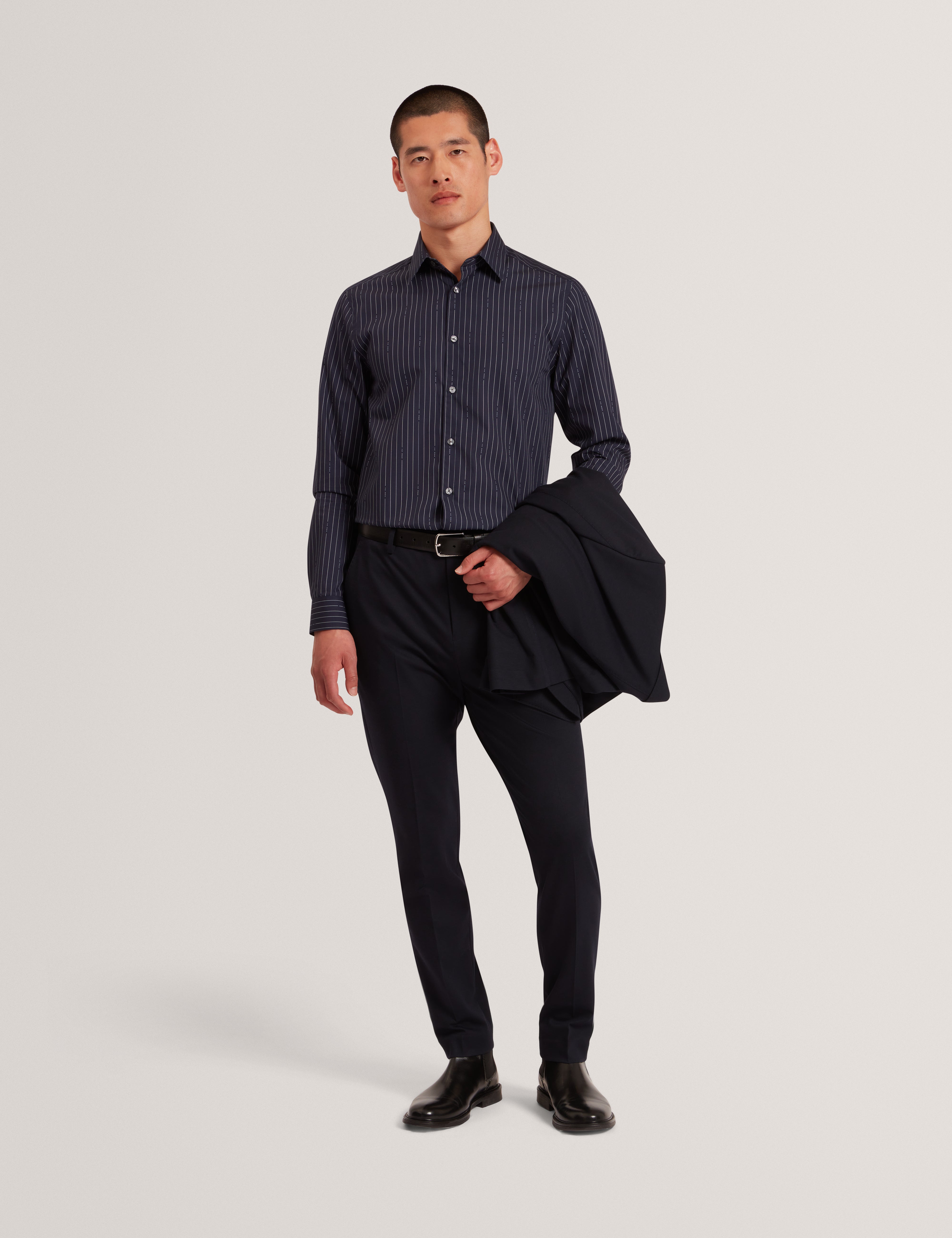 Hangent Ls Regular Fit Branded Stripe Print Shir Navy