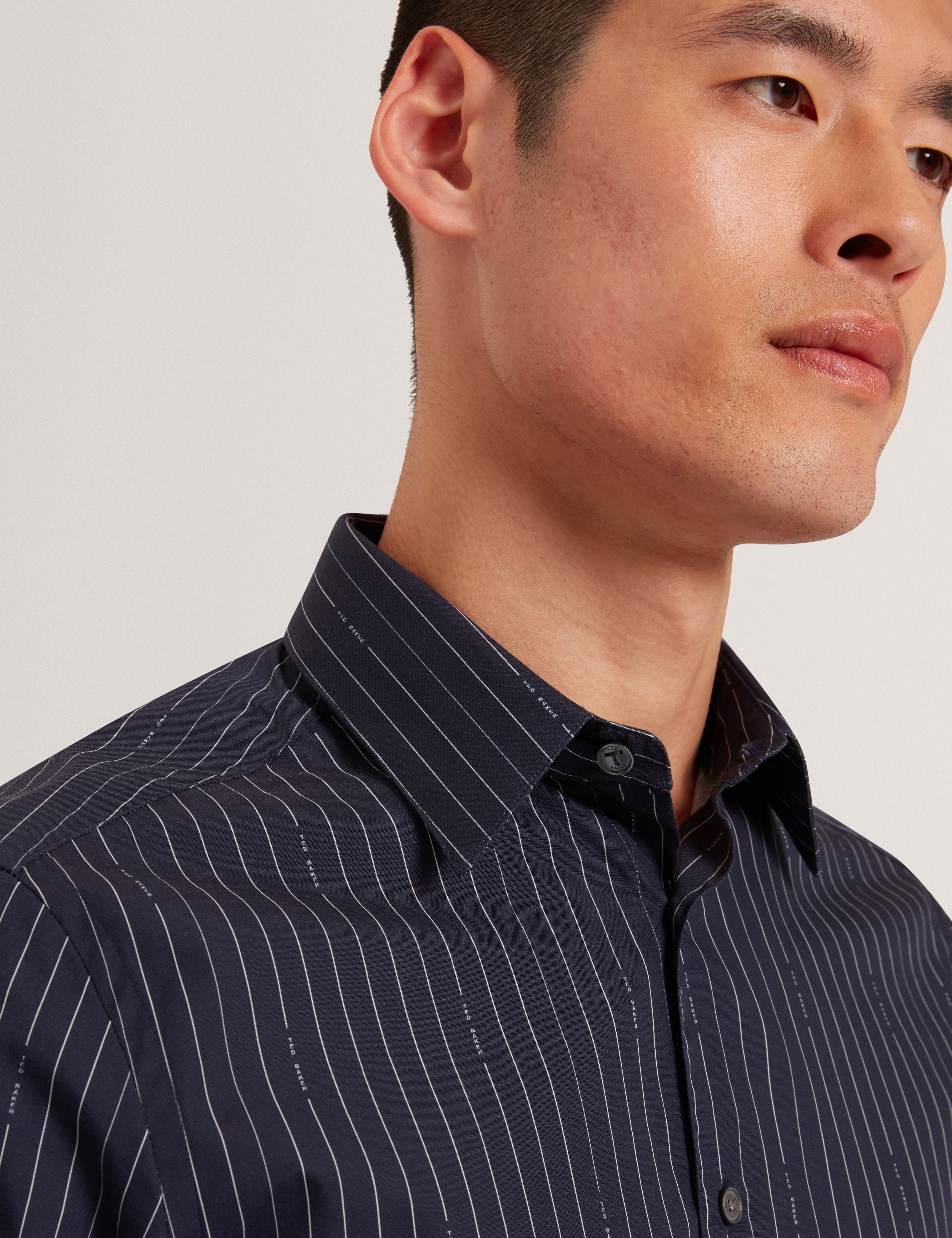 Hangent Ls Regular Fit Branded Stripe Print Shir Navy
