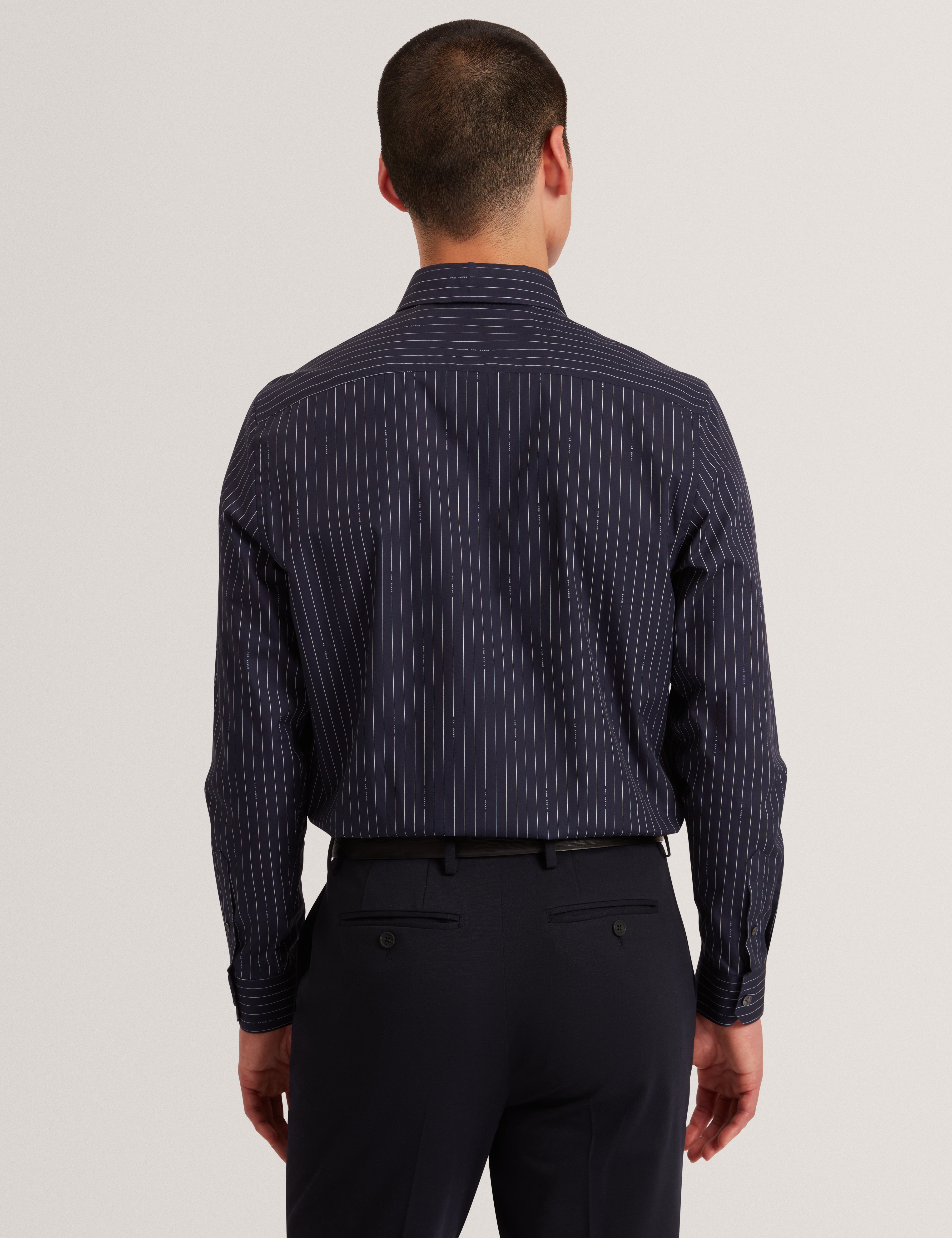 Hangent Ls Regular Fit Branded Stripe Print Shir Navy