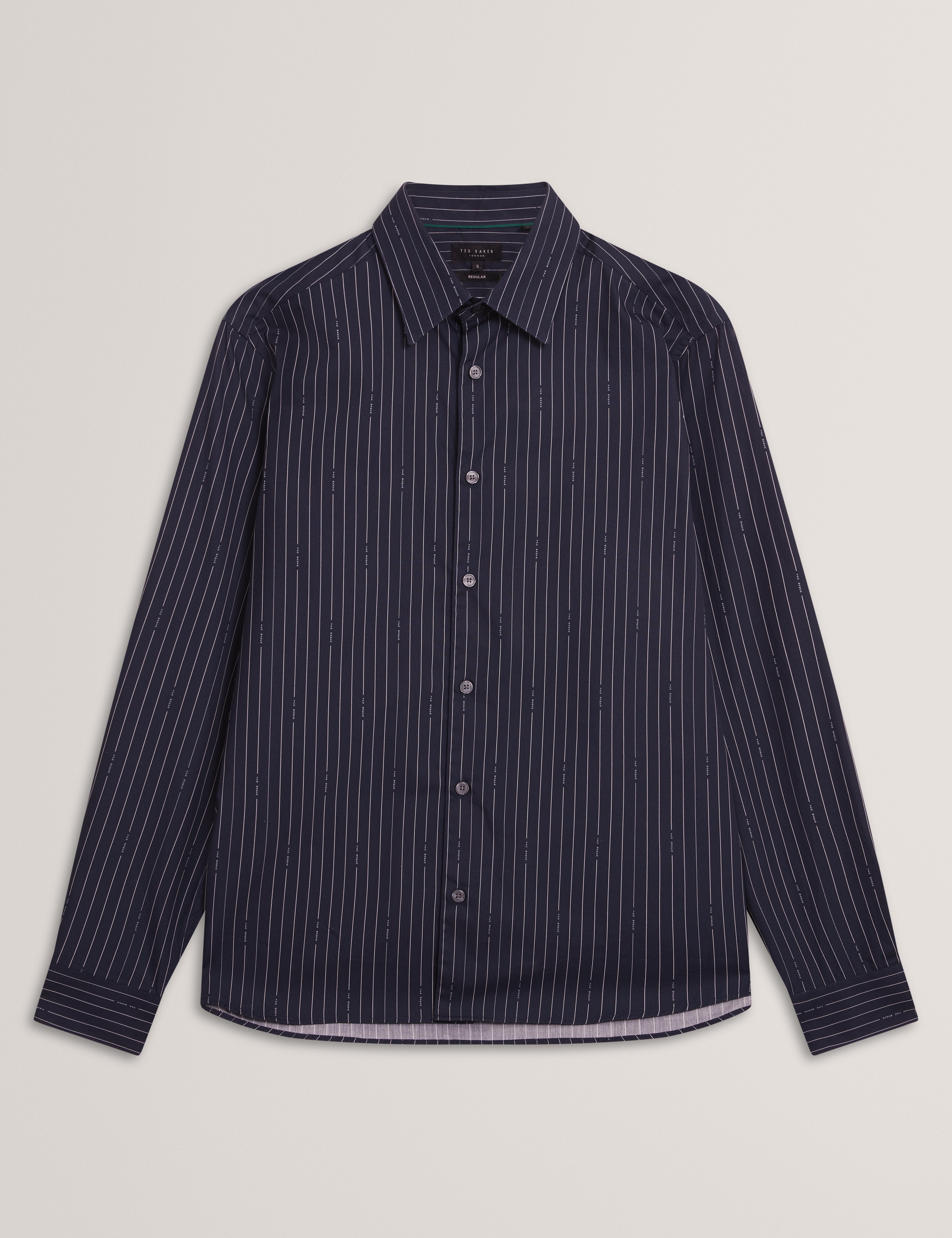 Hangent Ls Regular Fit Branded Stripe Print Shir Navy