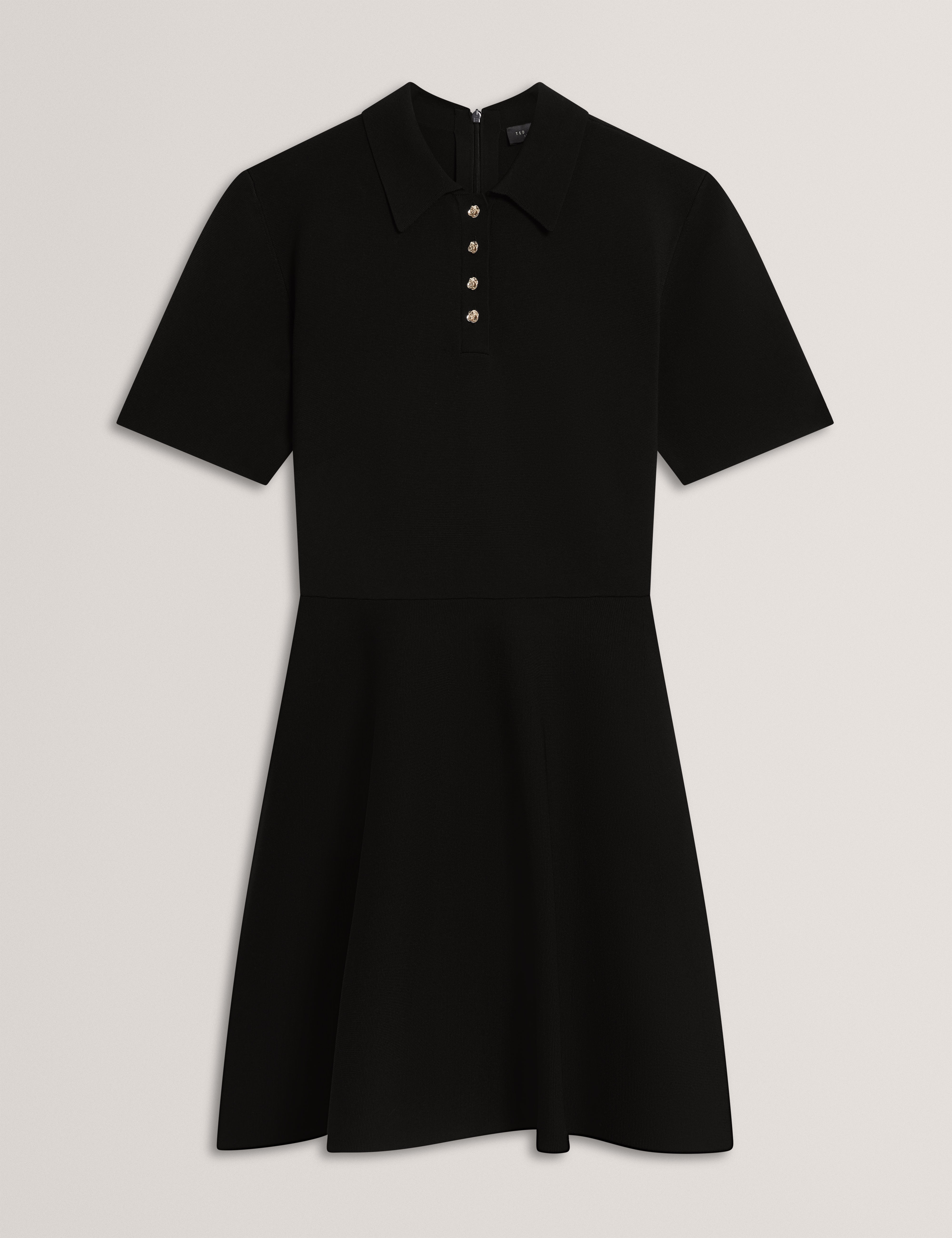 Rondaa Mini Short Sleeve Knitted Polo Dress Black
