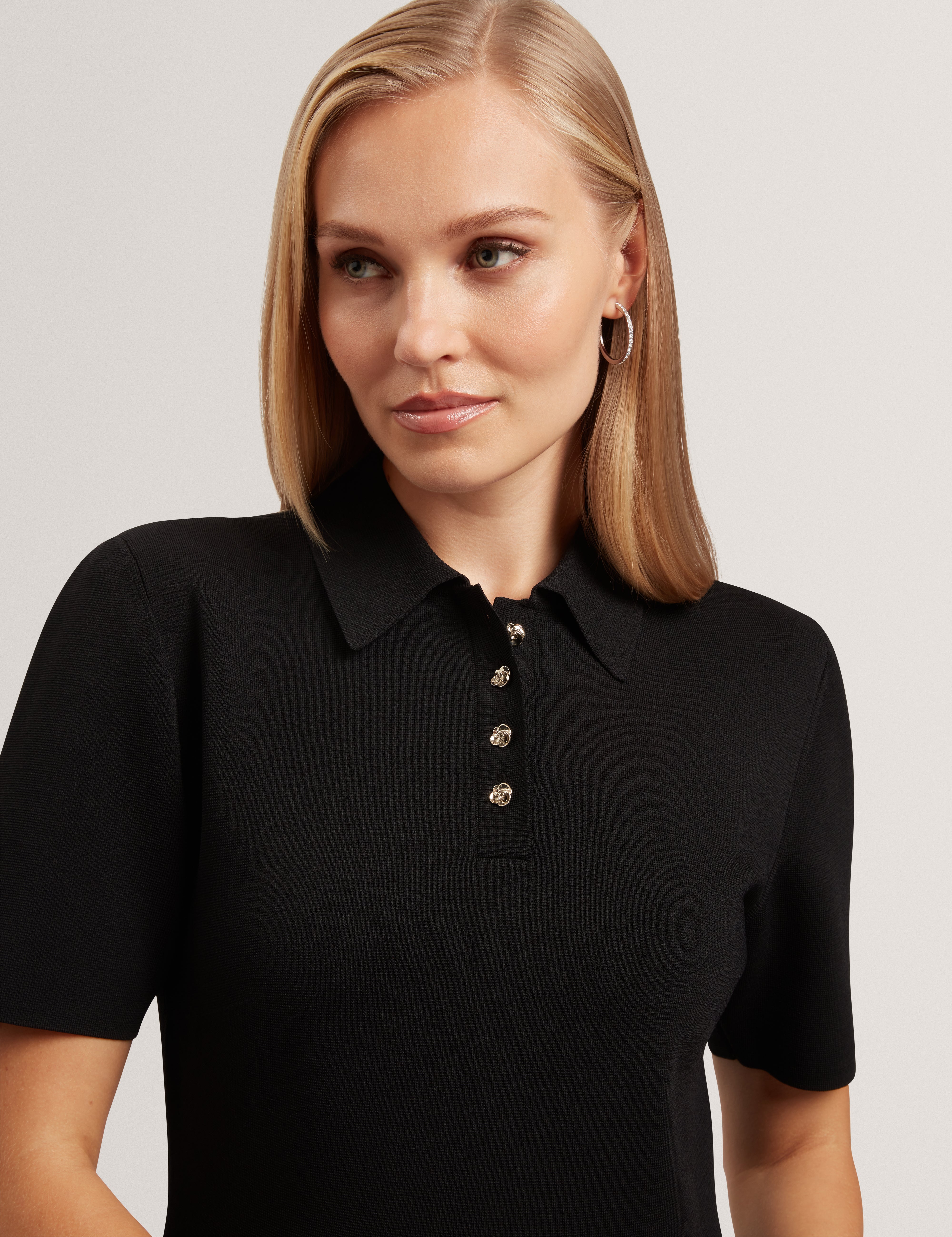 Rondaa Mini Short Sleeve Knitted Polo Dress Black