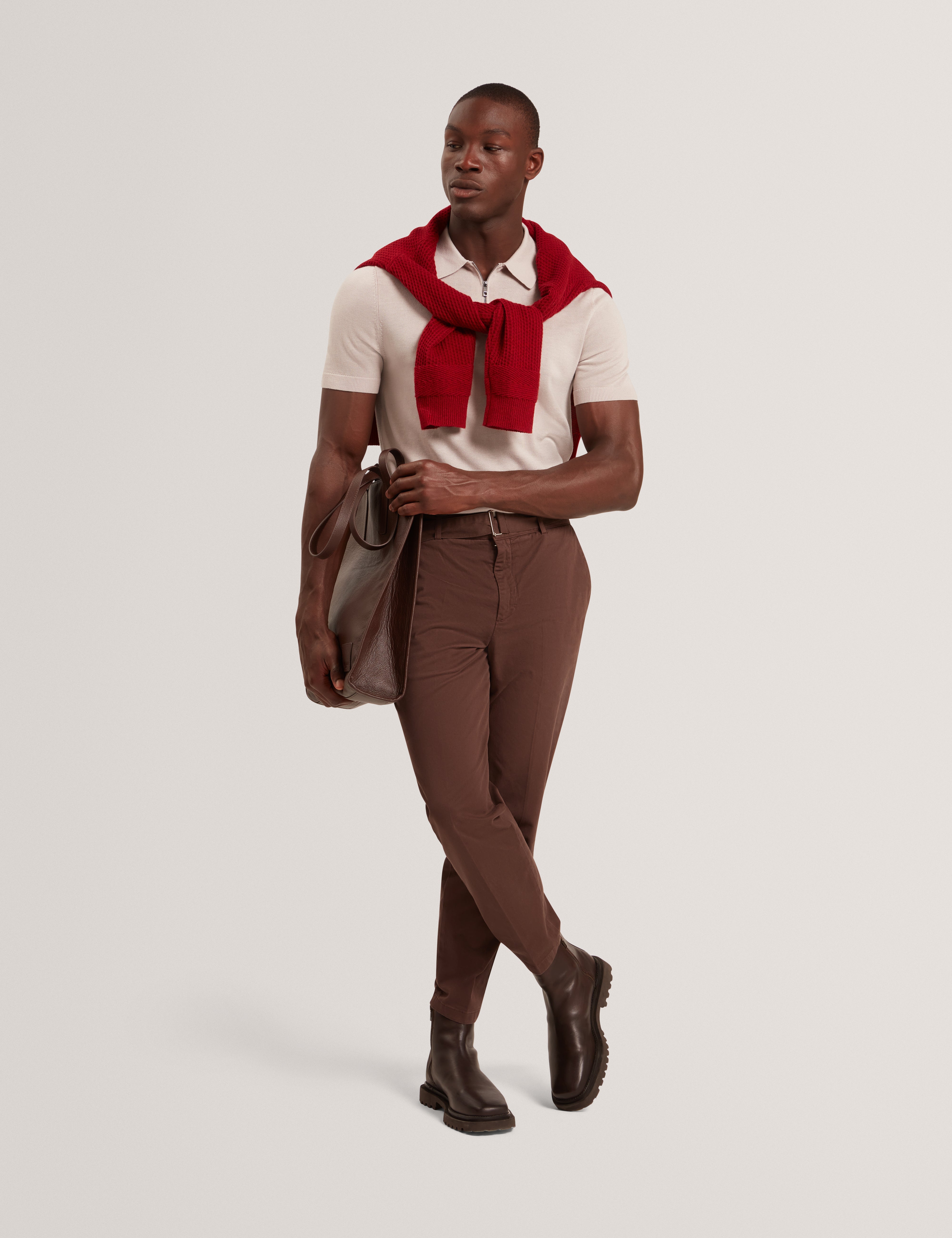 قميص بولو جيفرانز بأكمام قصيرة وسحاب من مزيج الحرير بلون البيج