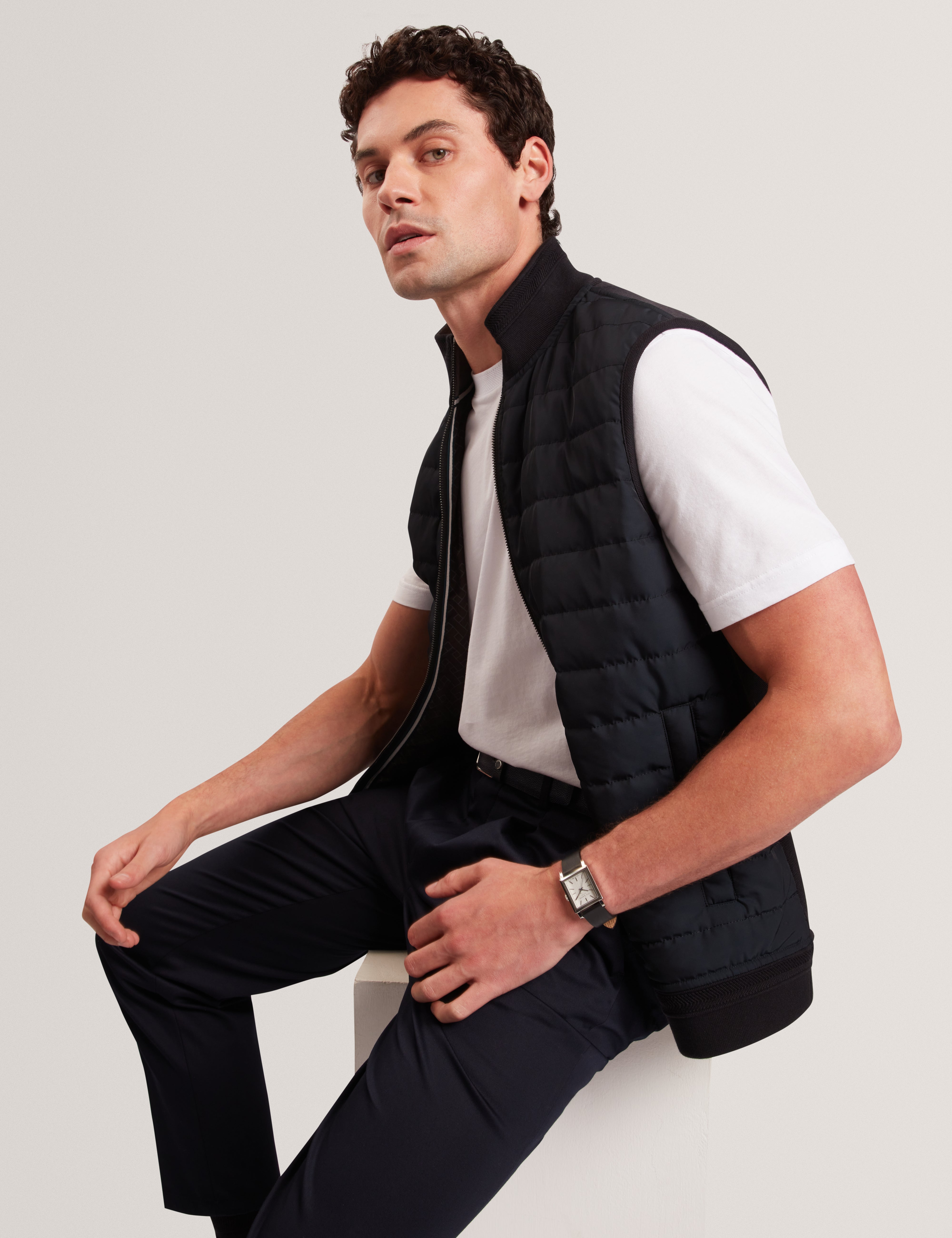 Pafavor Short Sleeve Regular Fit Quilted Gilet Navy