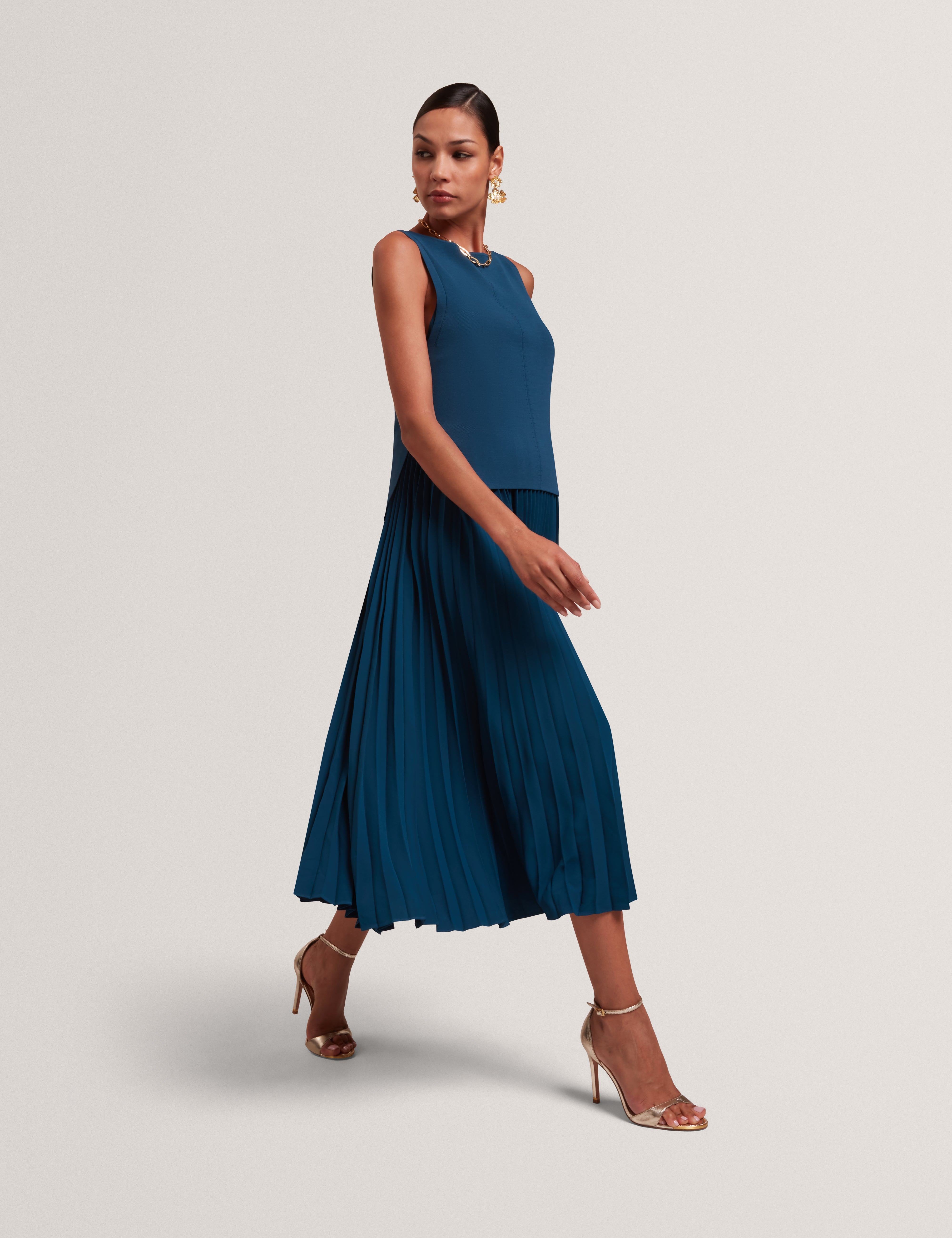 Leeyama 2 In 1 Knit Top With Pleat Cami Dress Dk-Blue