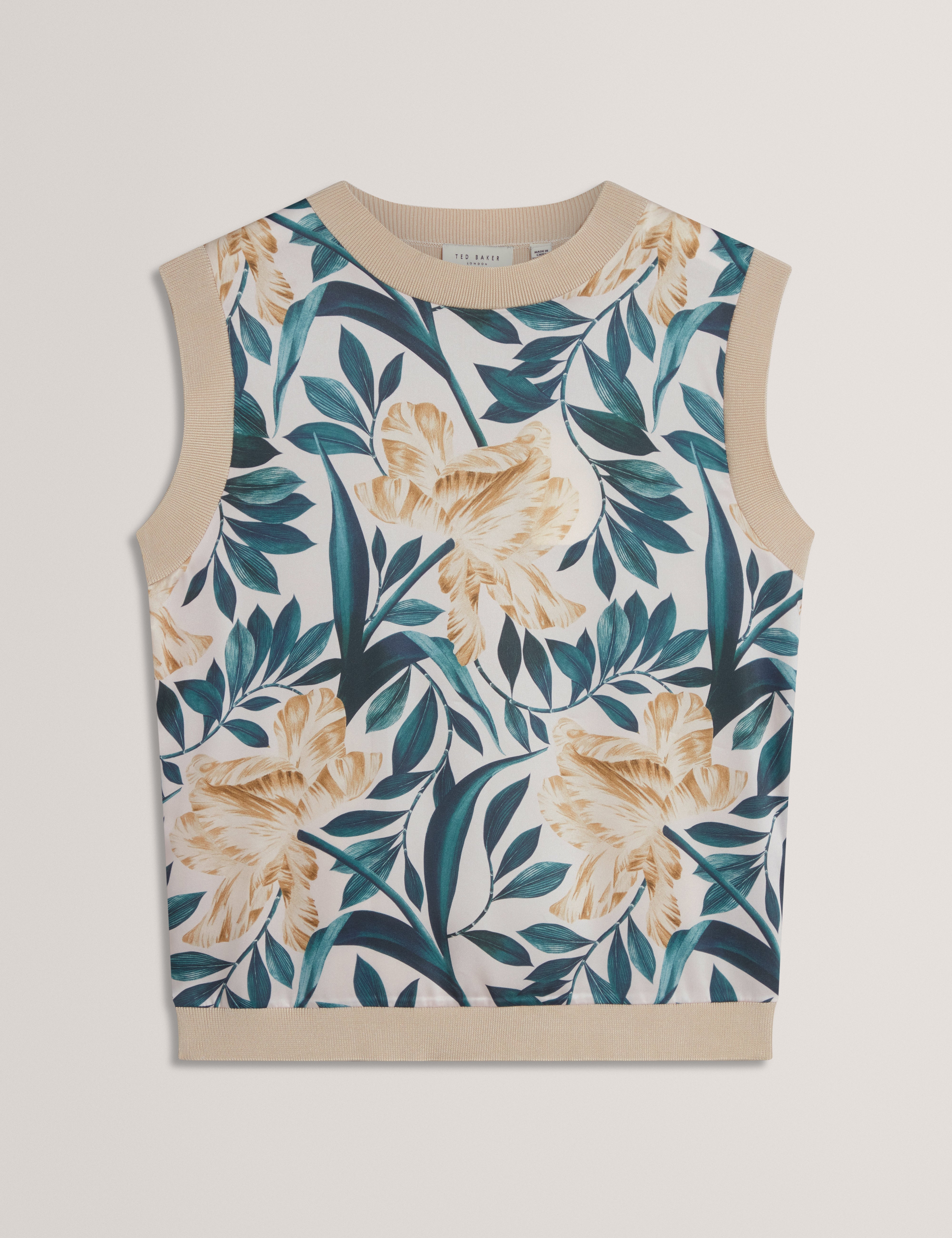 Aylli Printed Woven Front Sleeveless Top Ivory