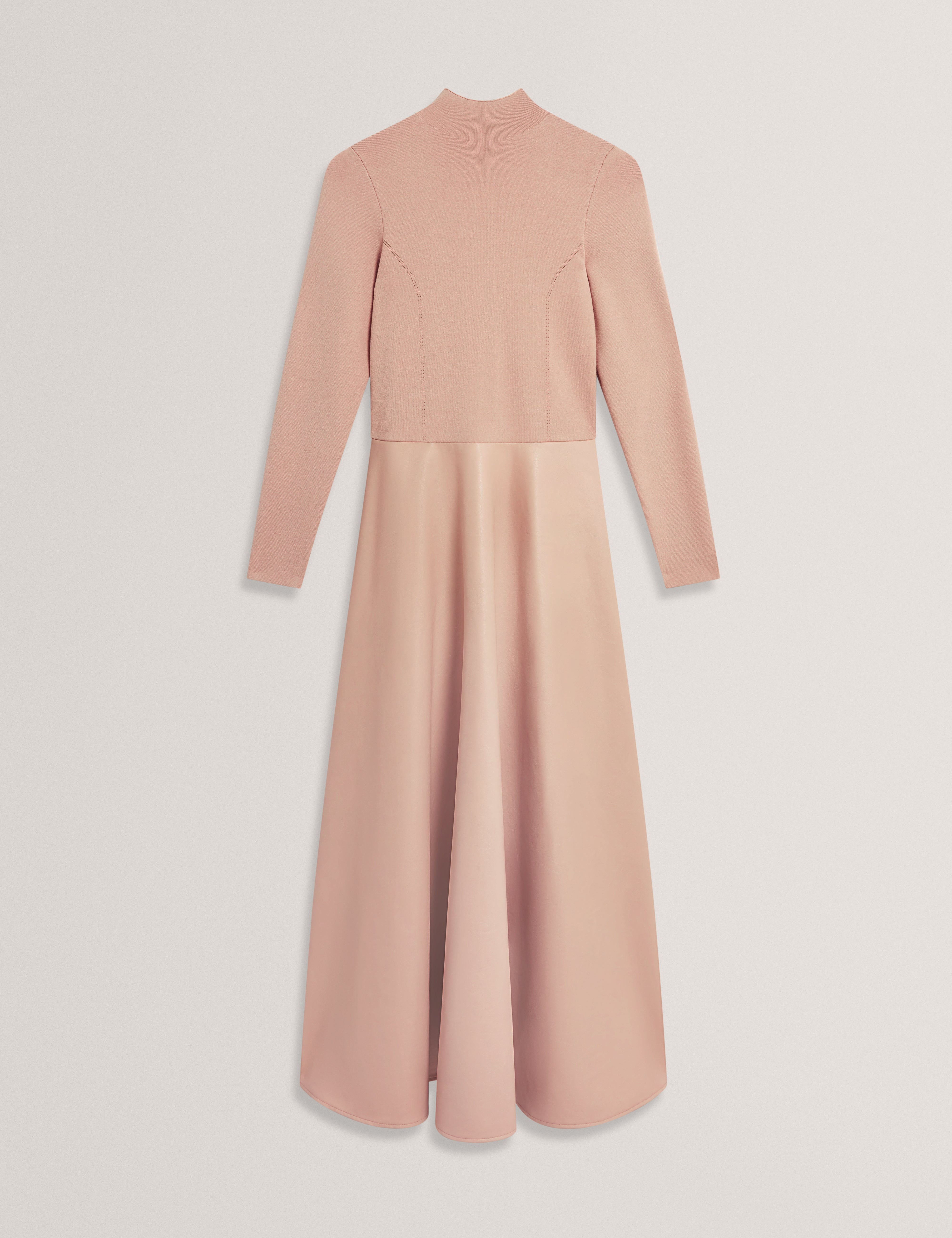 Allmie High Neck Dress With Faux Leather Skirt Taupe