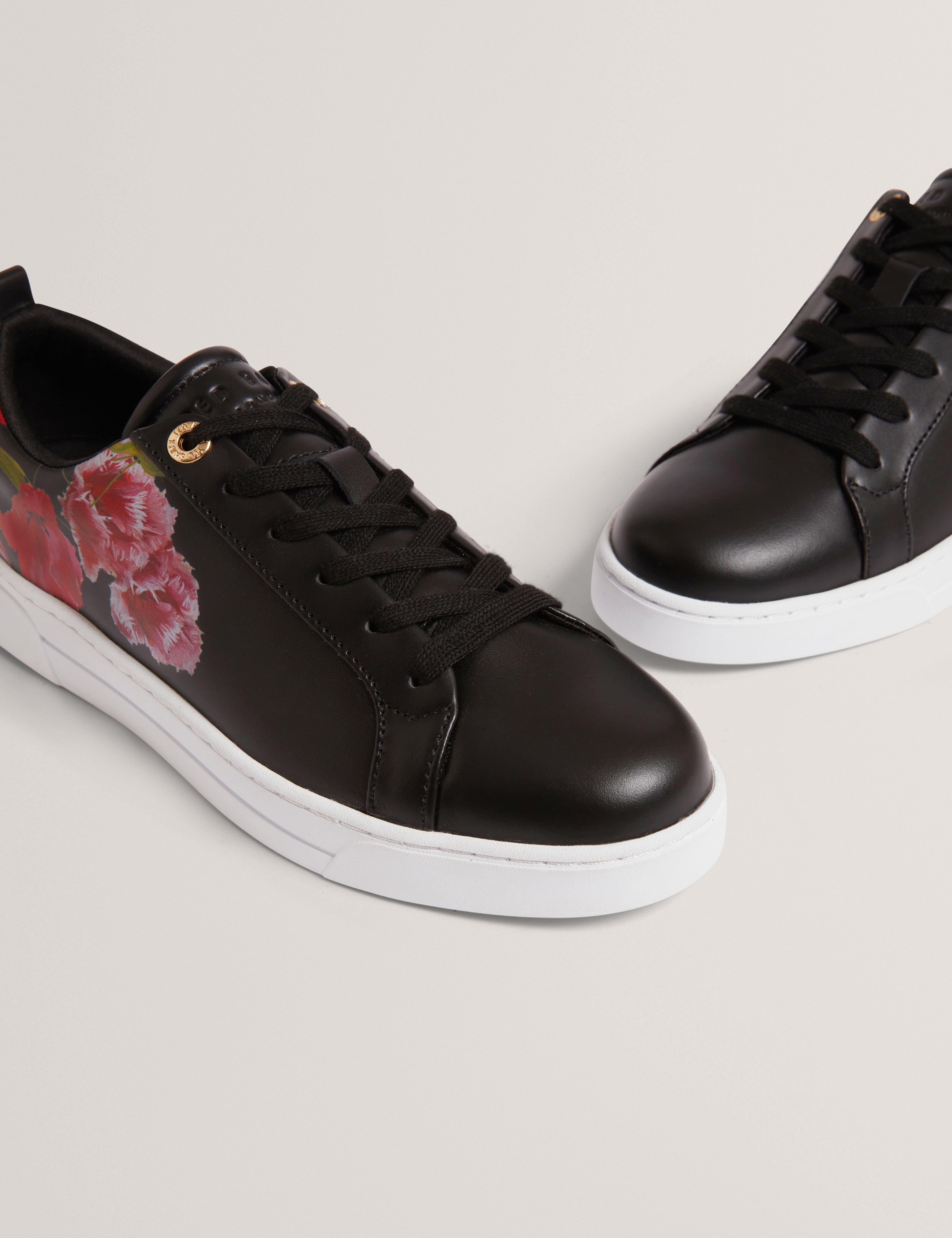 Prinell Floral Printed Leather Trainer Black