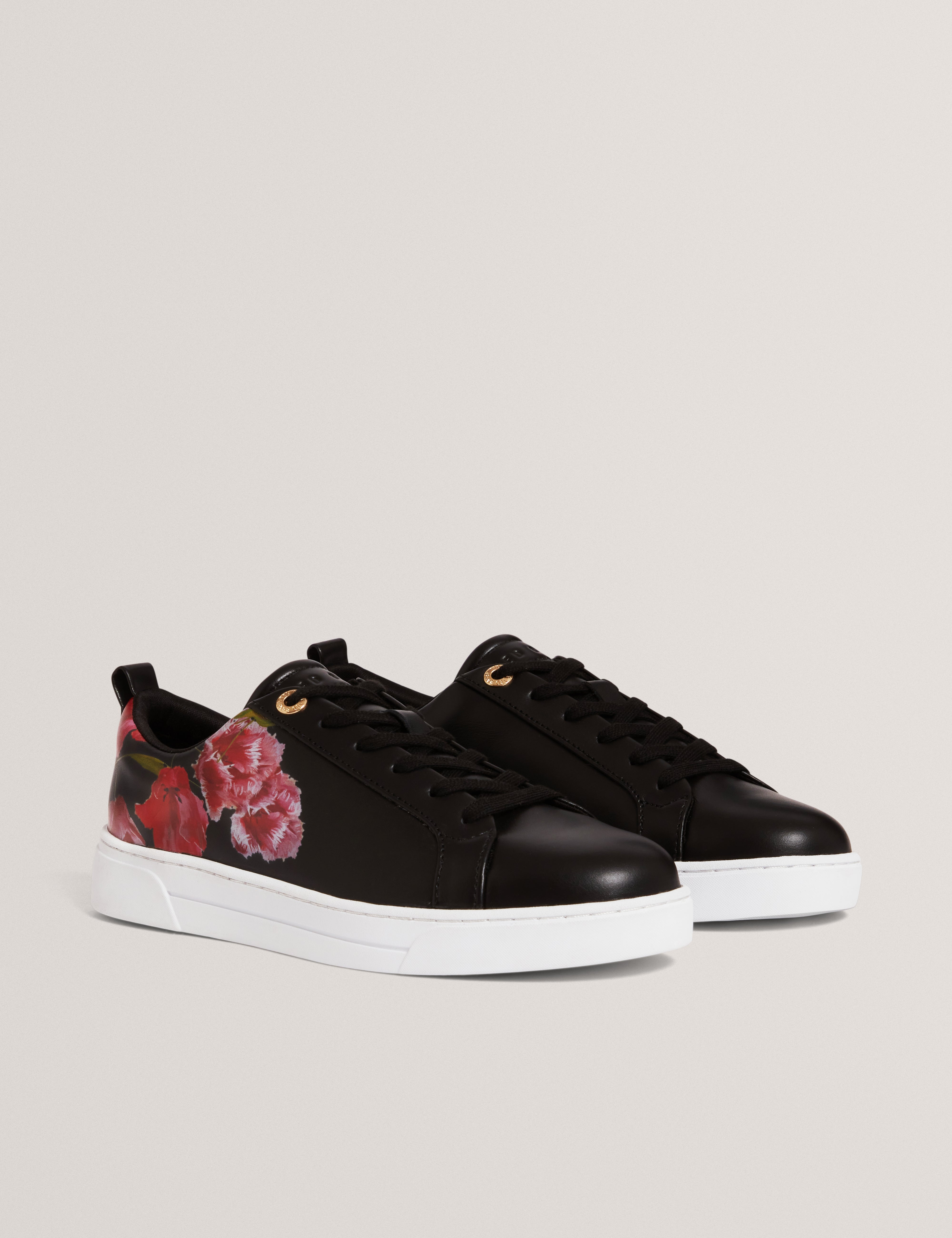 Prinell Floral Printed Leather Trainer Black