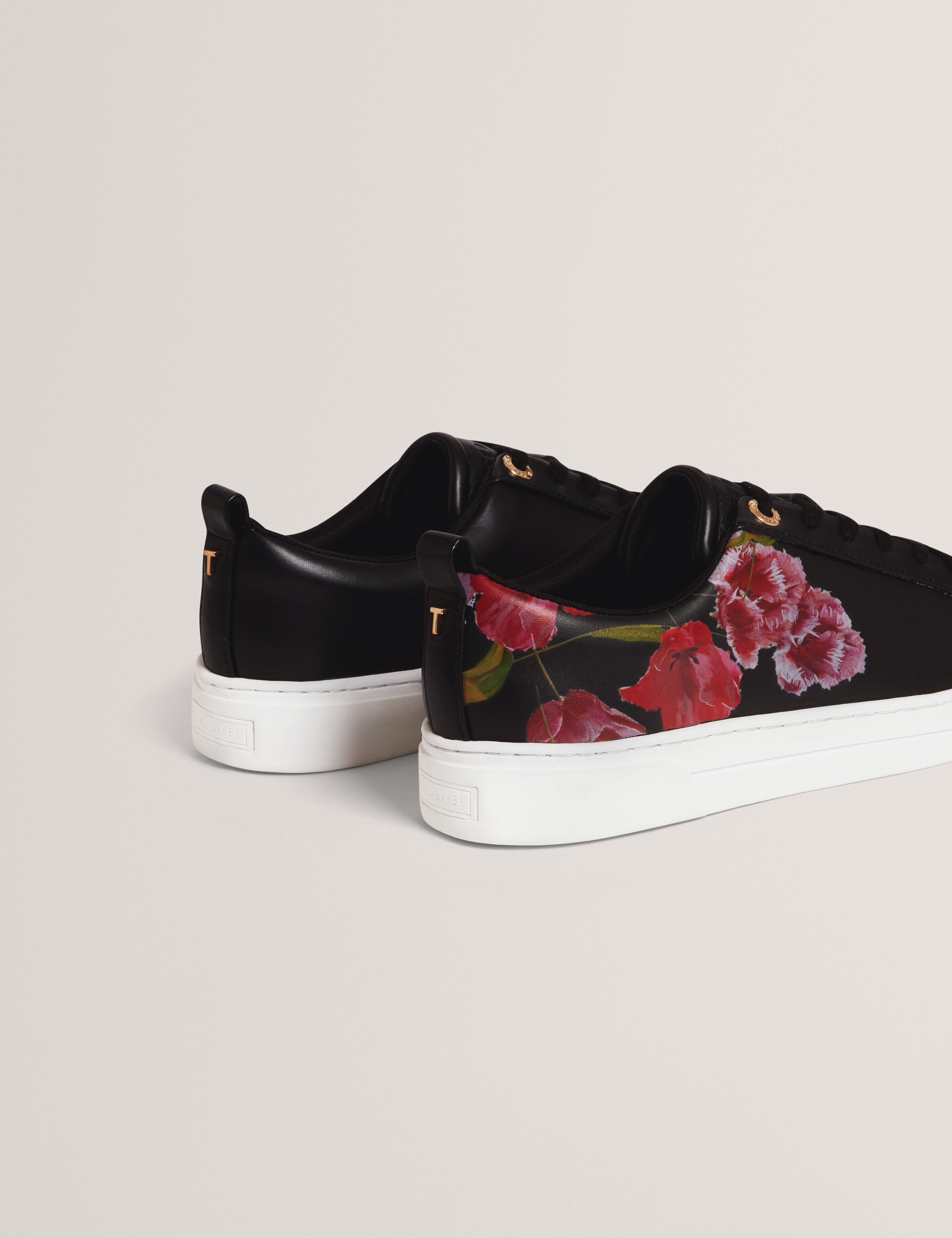 Prinell Floral Printed Leather Trainer Black
