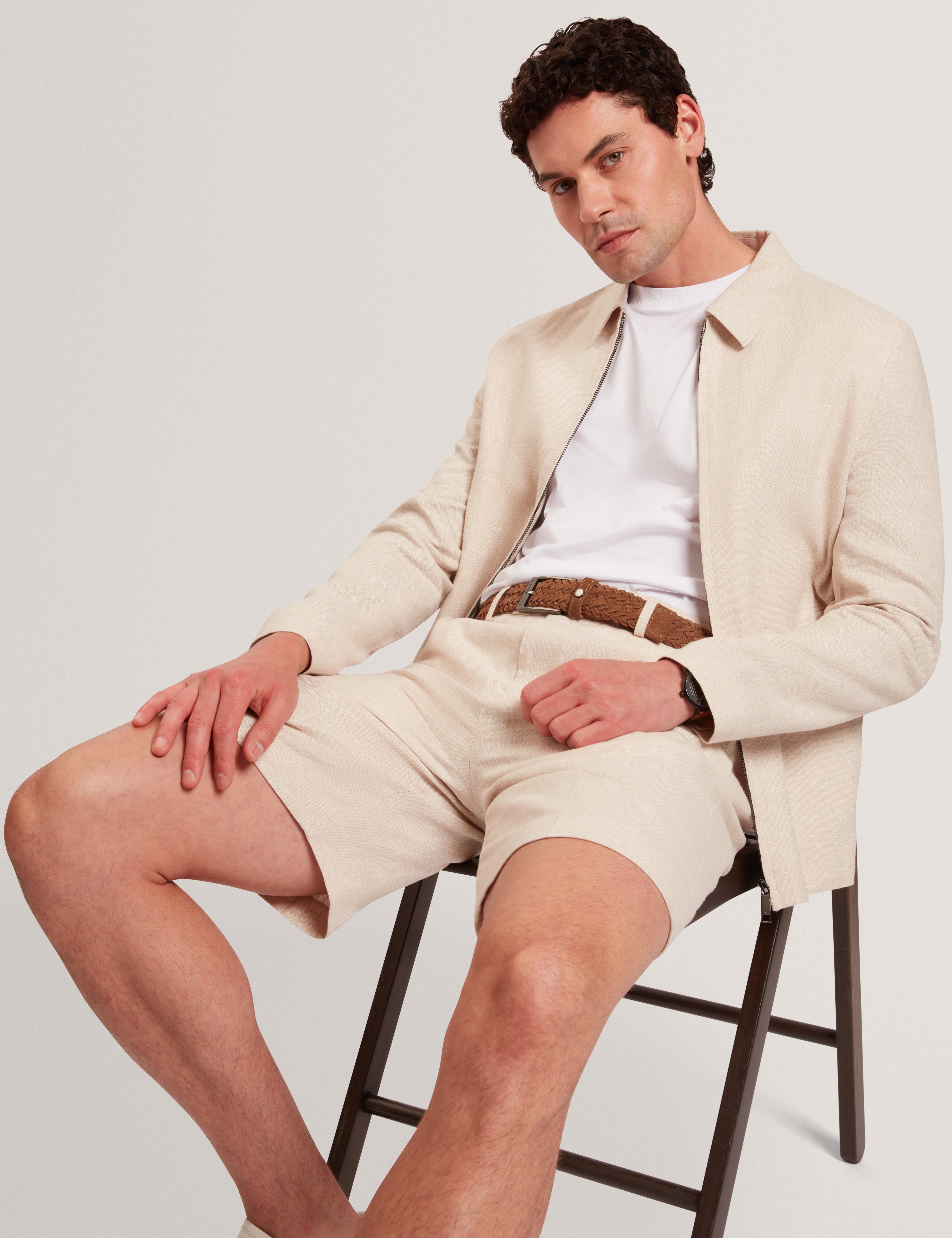 جاكيت Ashleyj Slim Fit من مزيج الكتان باللون الحجري