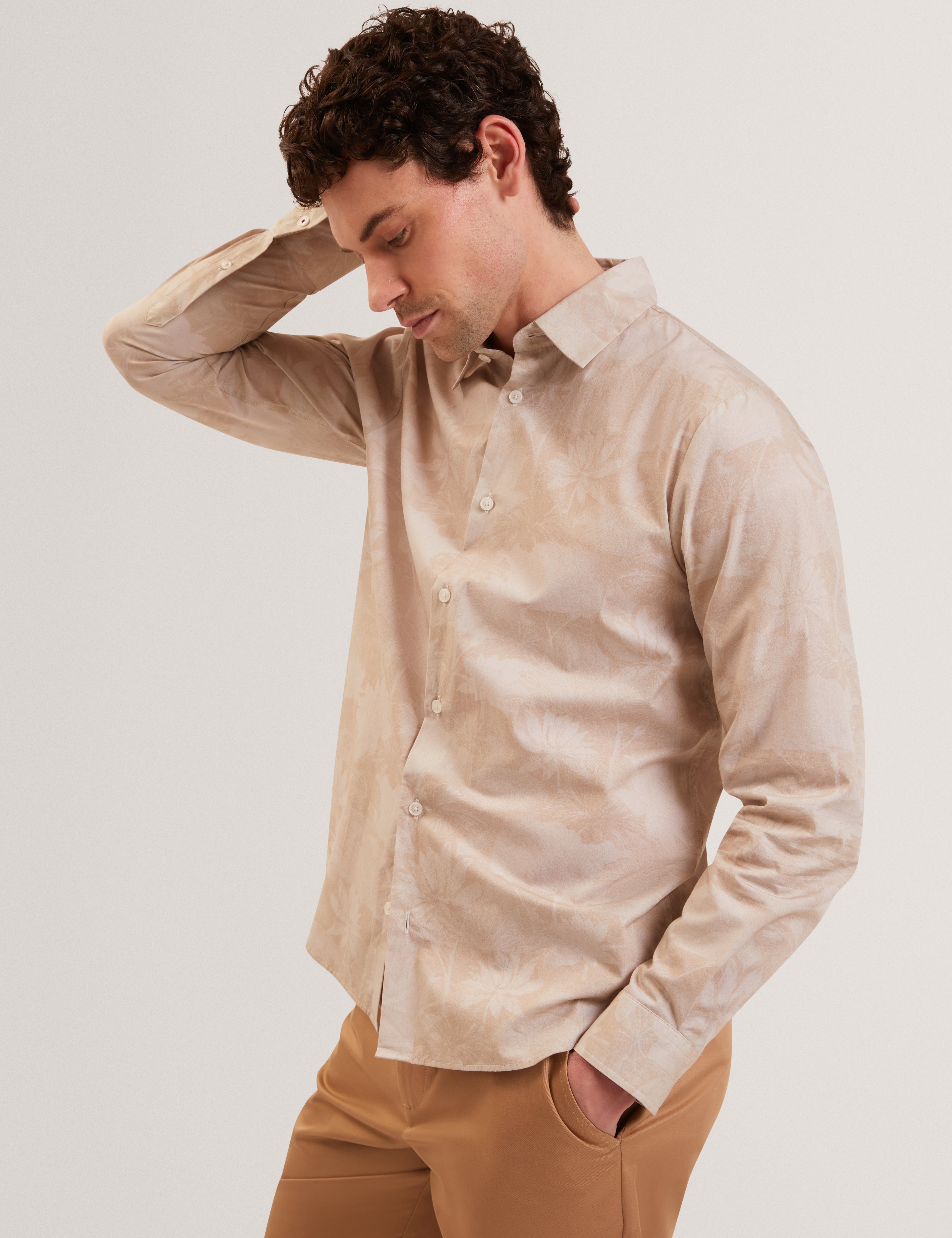 Ocania Long Sleeve Tonal Floral Print Ecru