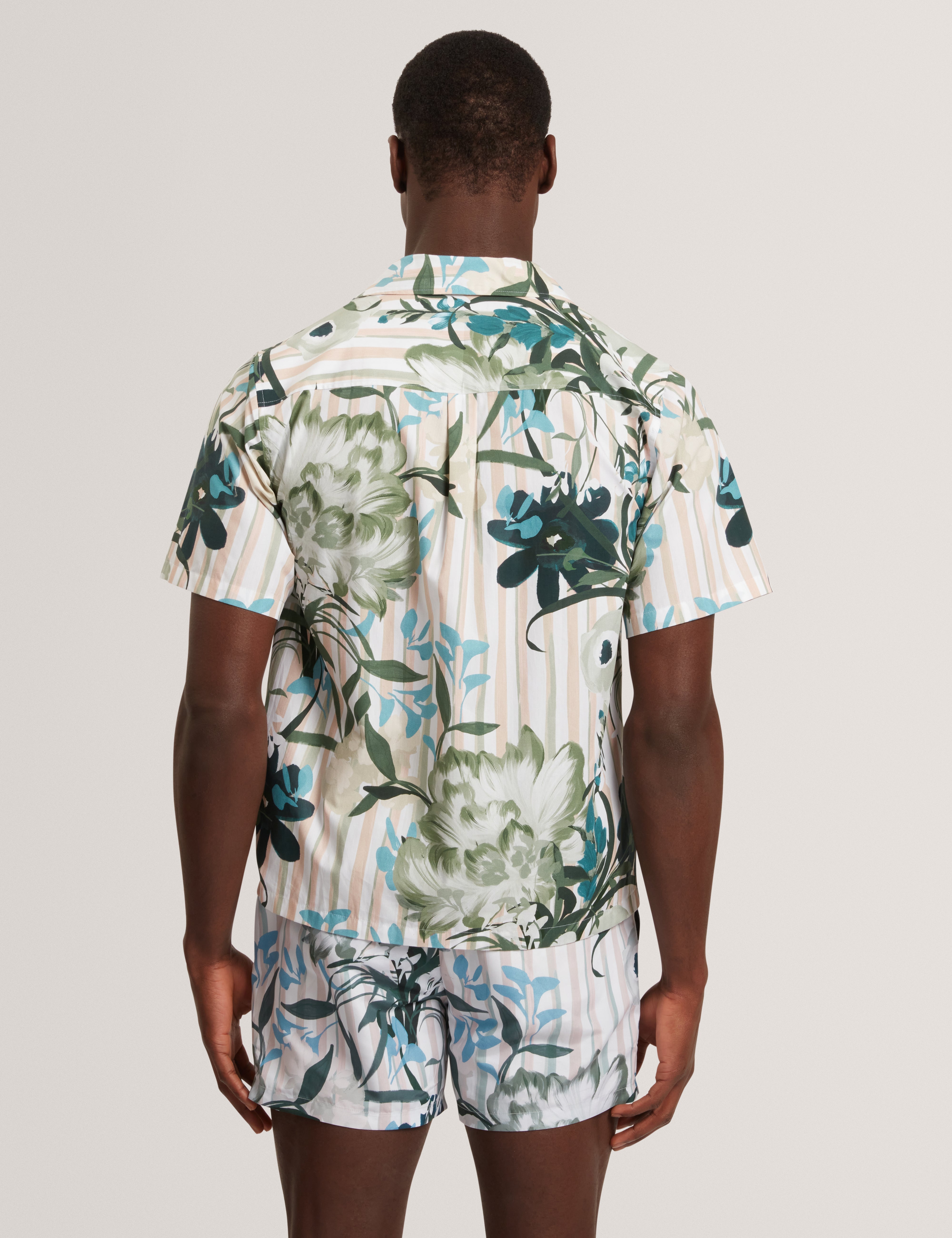 Anukis Short Sleeve Placement Floral Stripe Mid-Pink