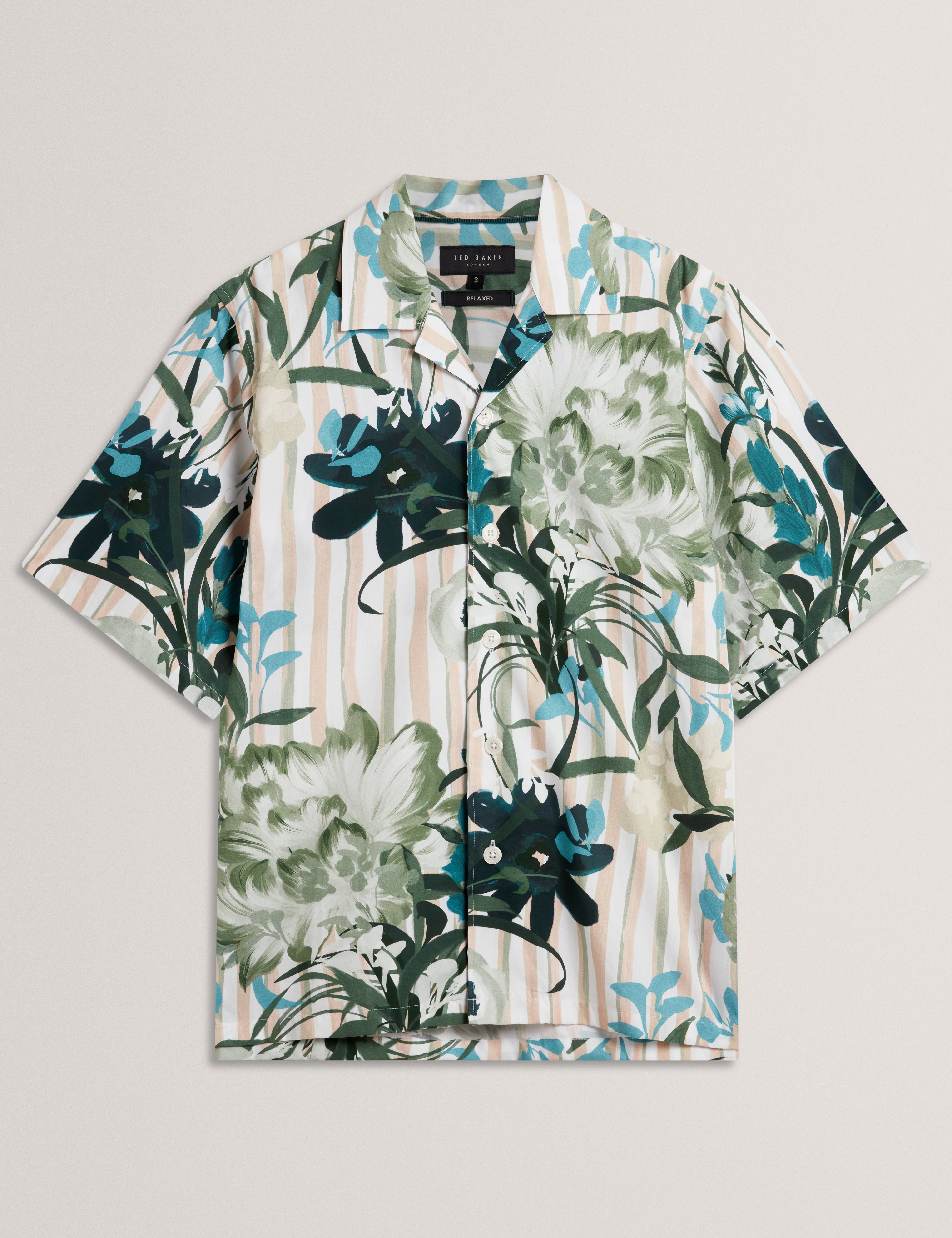 Anukis Short Sleeve Placement Floral Stripe Mid-Pink