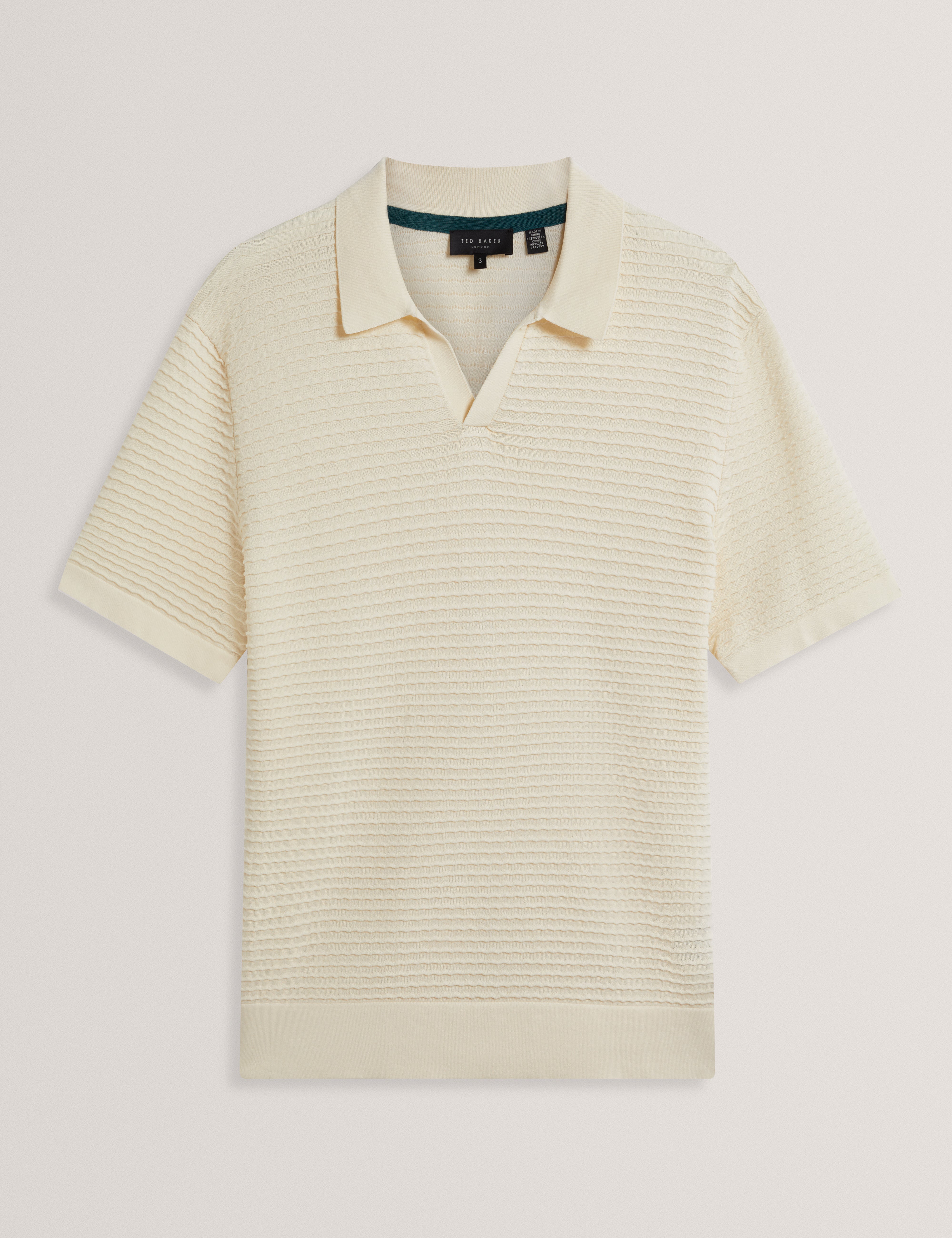 Bestel Short Sleeve Wavy Stitch Open Neck Polo White