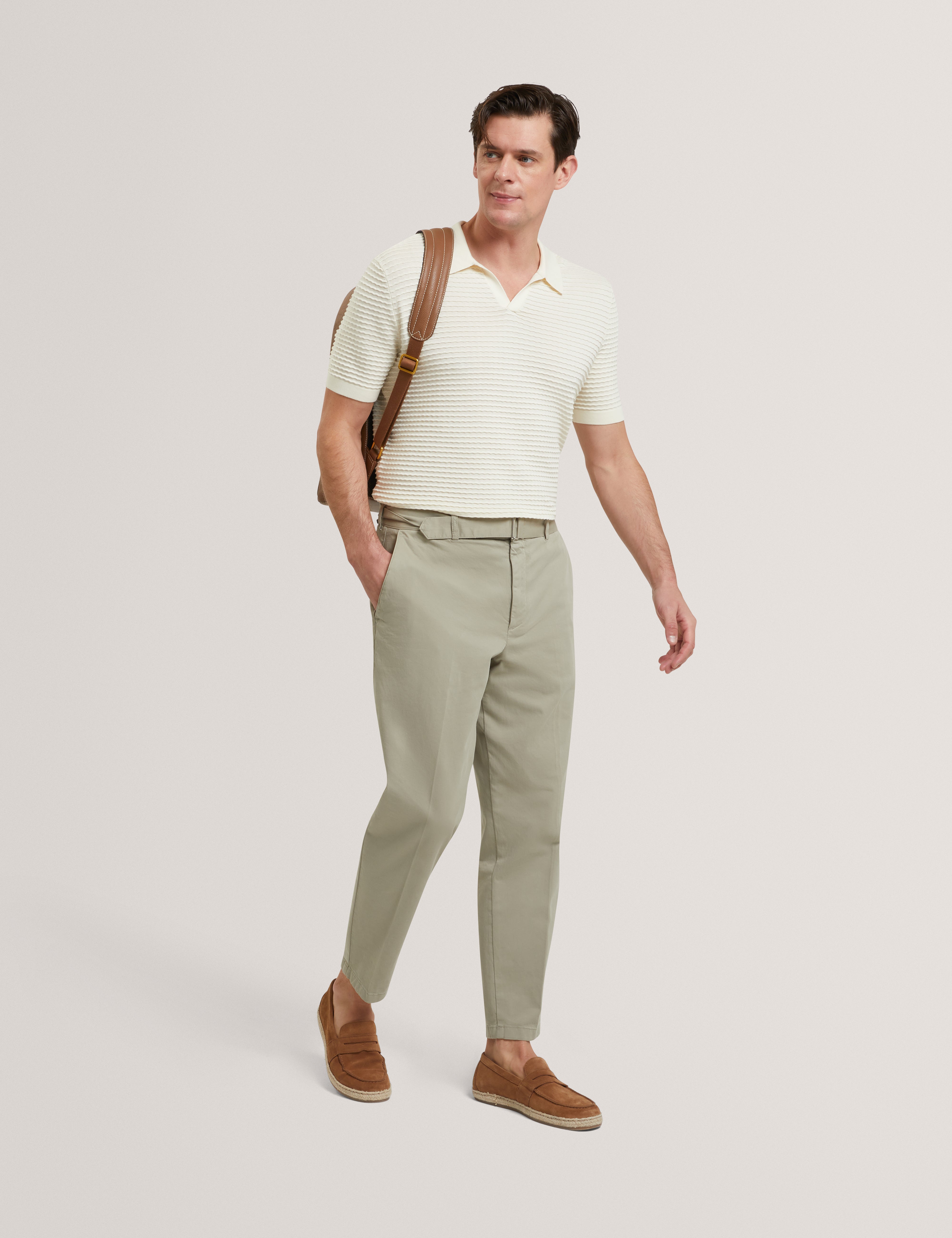 Bestel Short Sleeve Wavy Stitch Open Neck Polo White