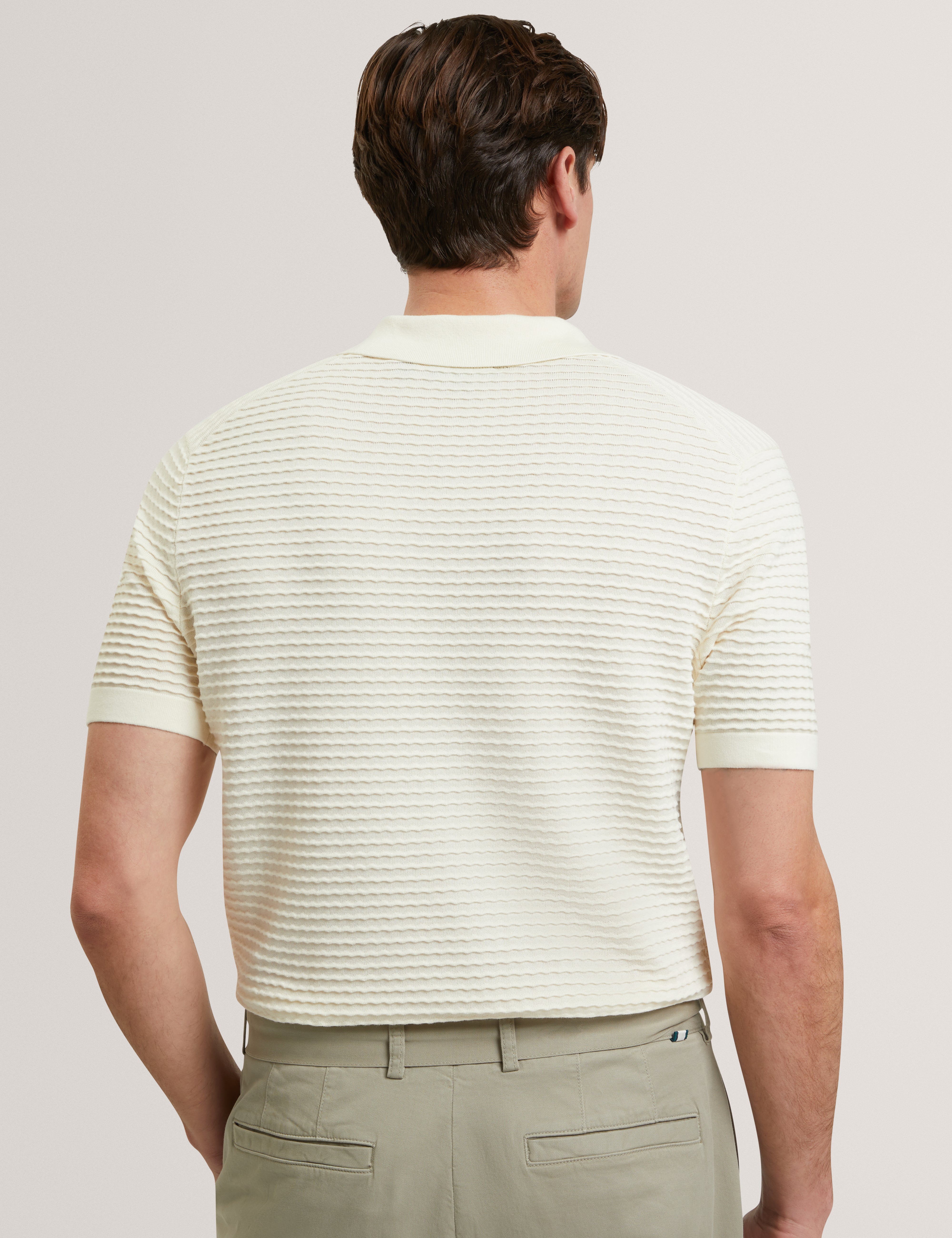 Bestel Short Sleeve Wavy Stitch Open Neck Polo White