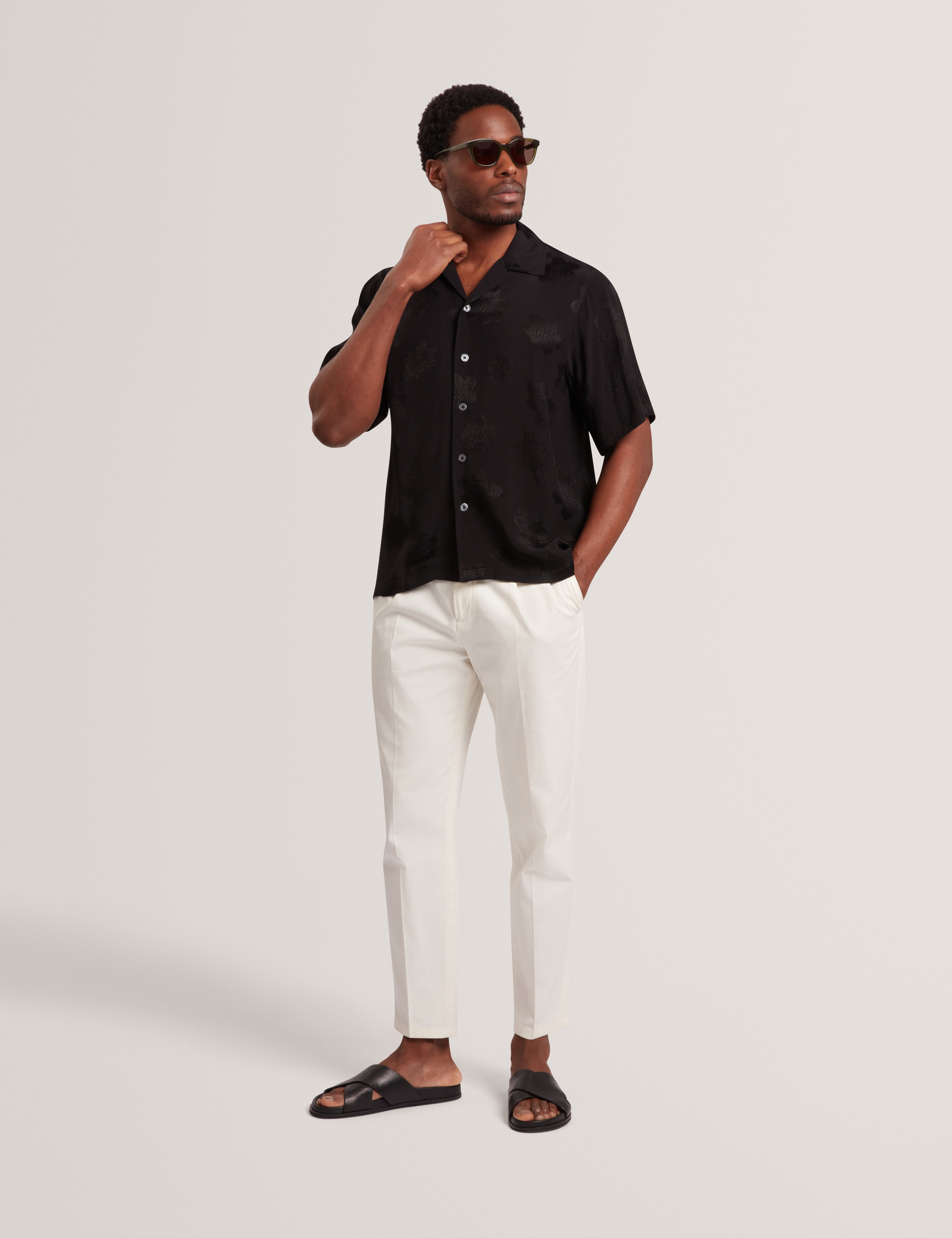 Thovan Short Sleeve Relaxed Mesh Cut Out Top Black