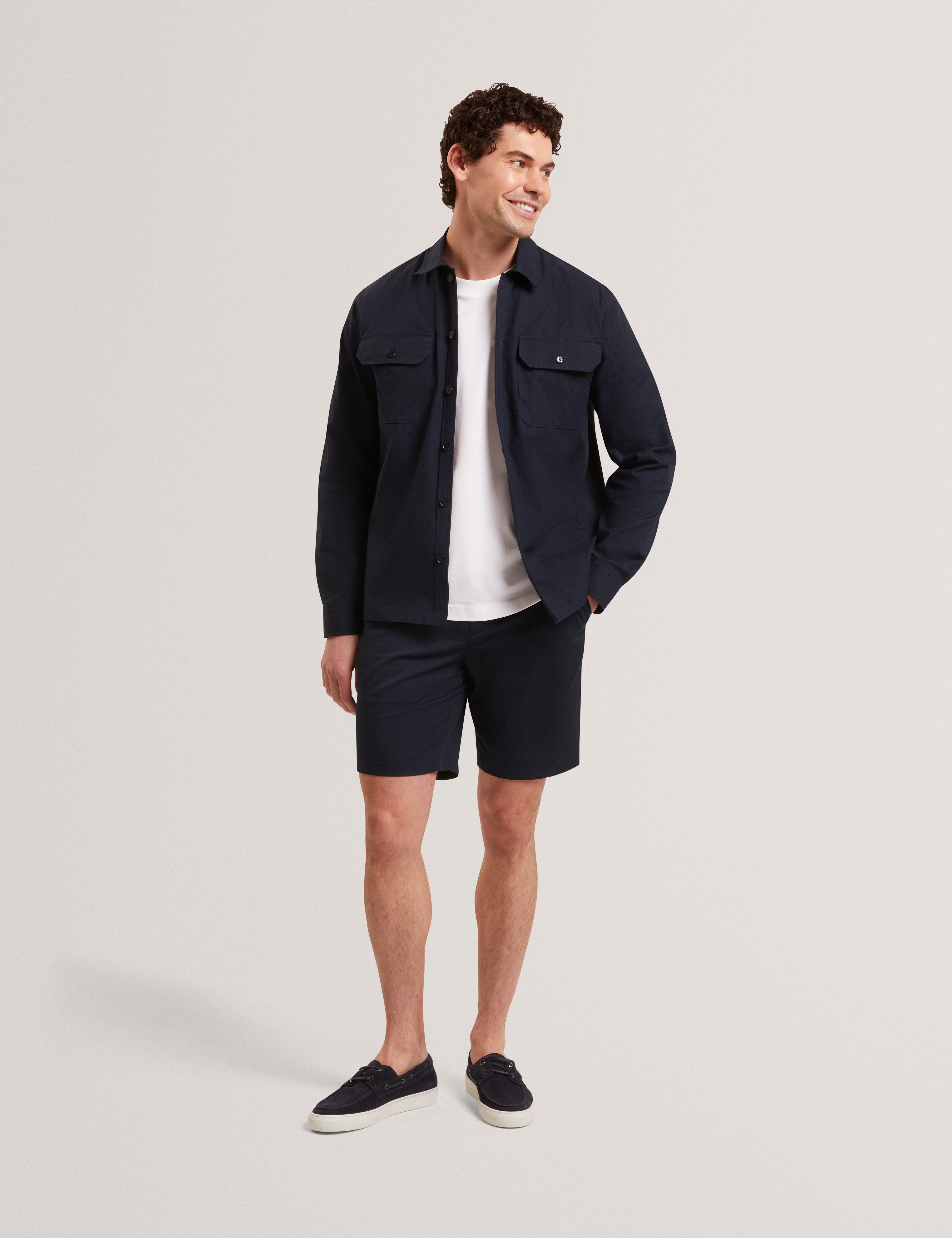 Illario Slim Textured Chino Short Navy