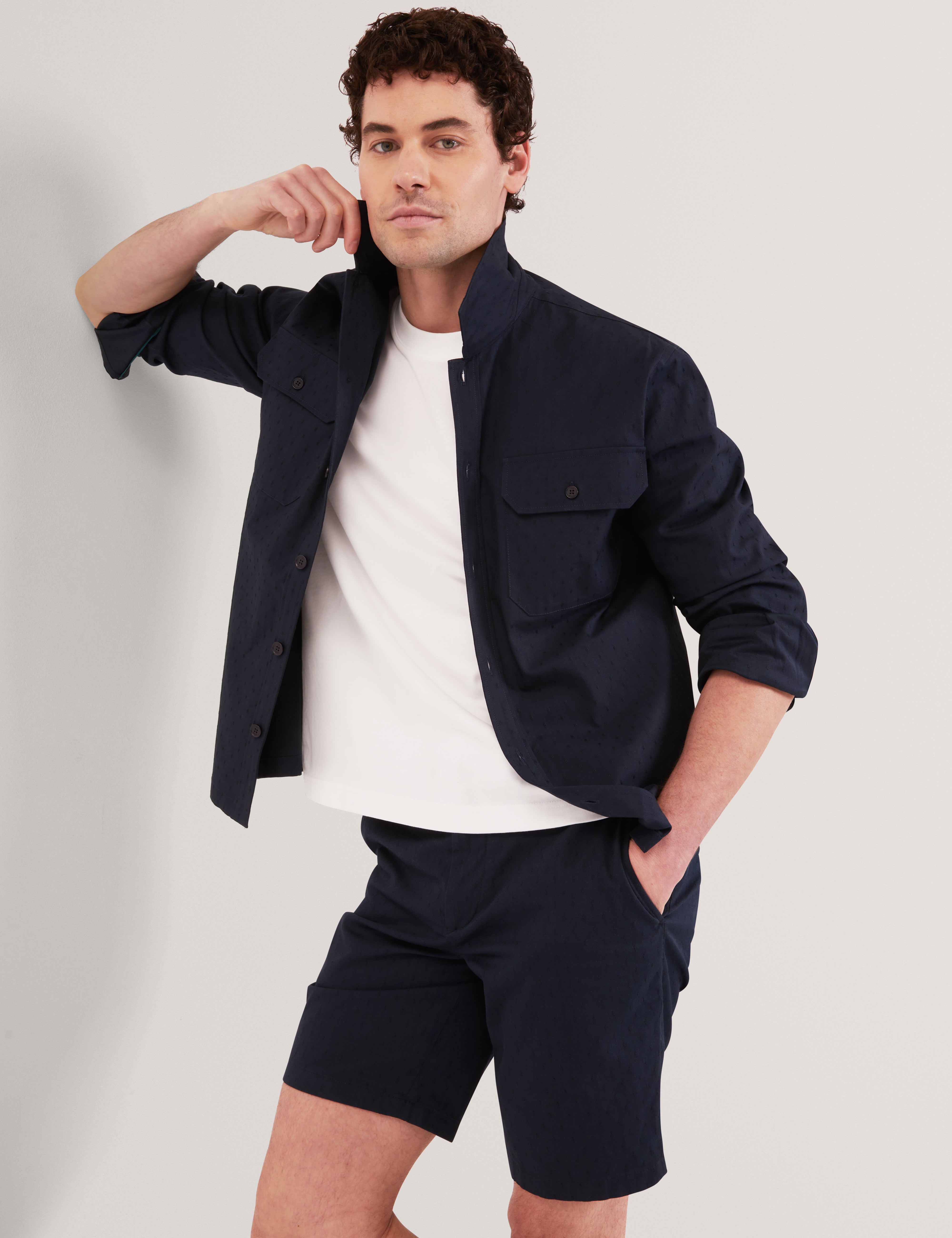 Illario Slim Textured Chino Short Navy