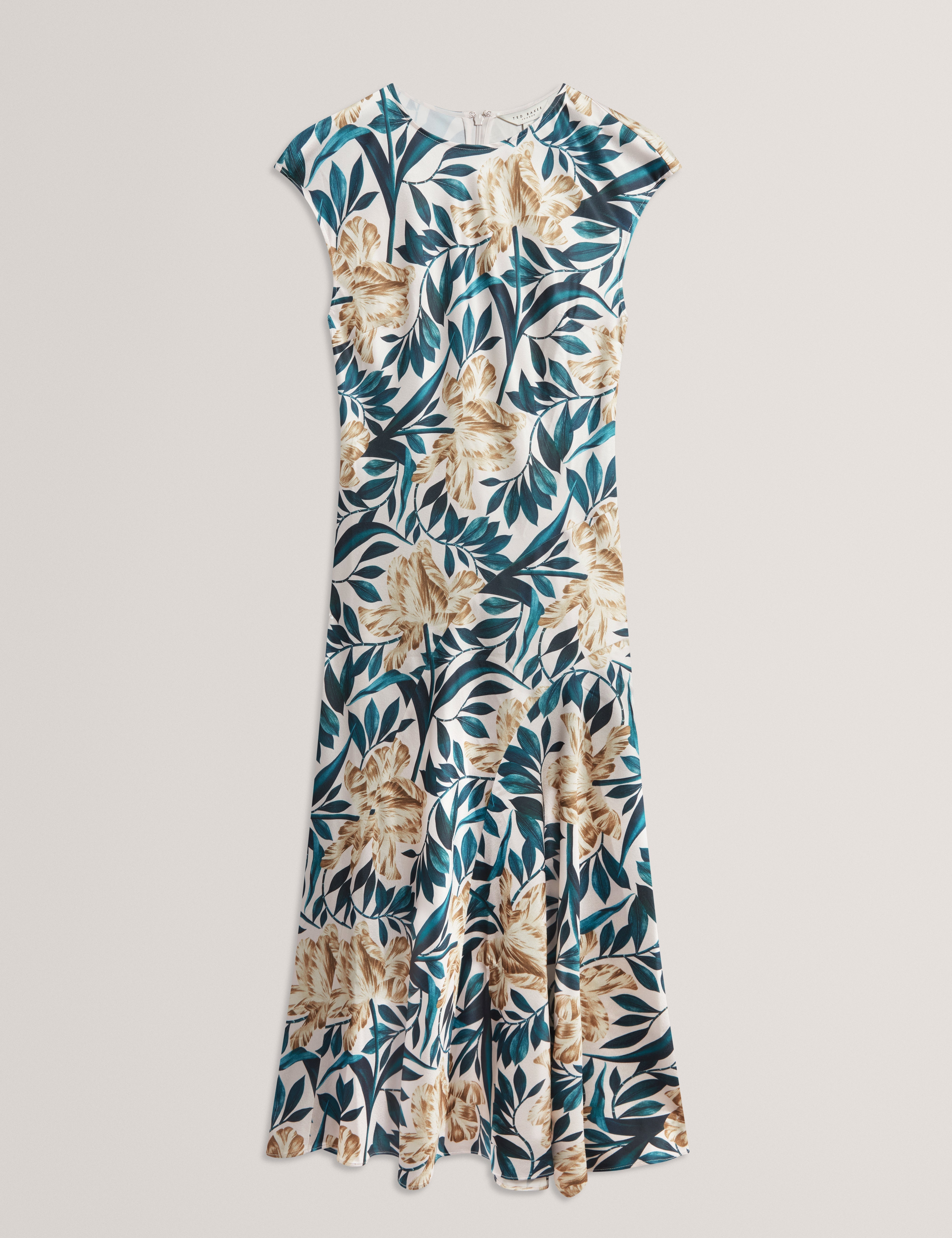 Aibee Printed Sleeveless Asymmetric Midi Dress Cream