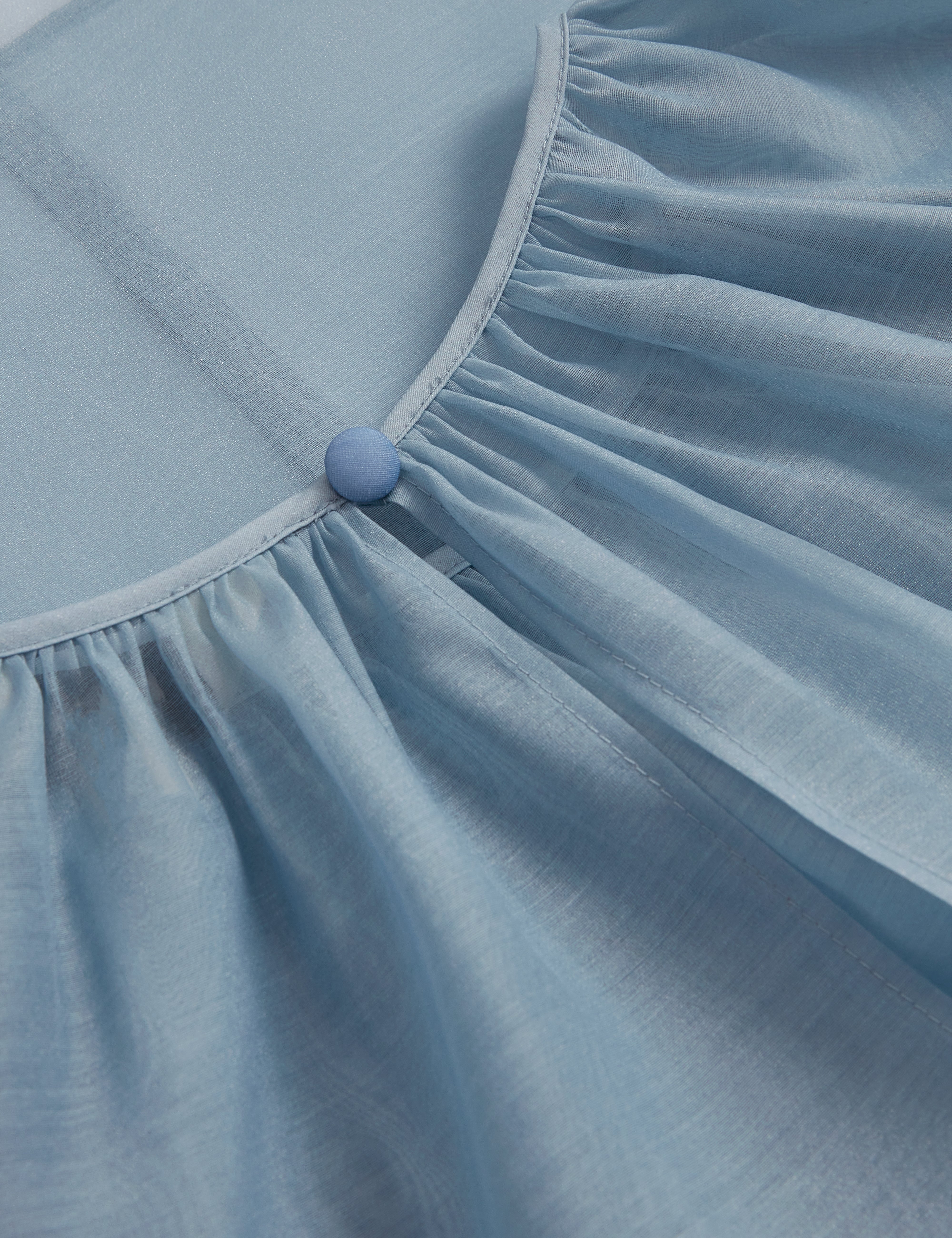 بلوزة إيلانا أورجانزا بأكمام منتفخة - أزرق فاتح