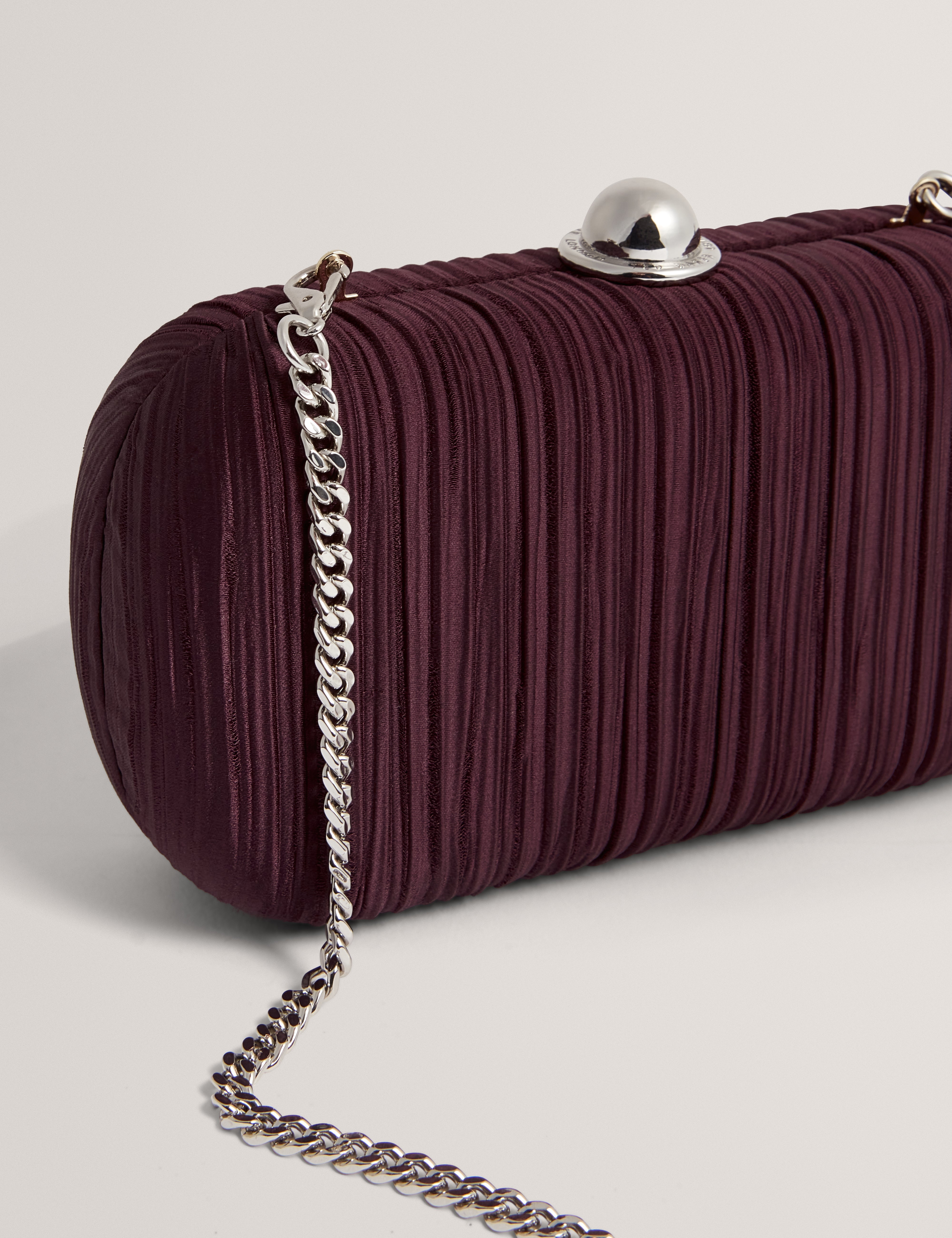 Plisse Pleated Satin Hard Clutch Bag Dp-Purple