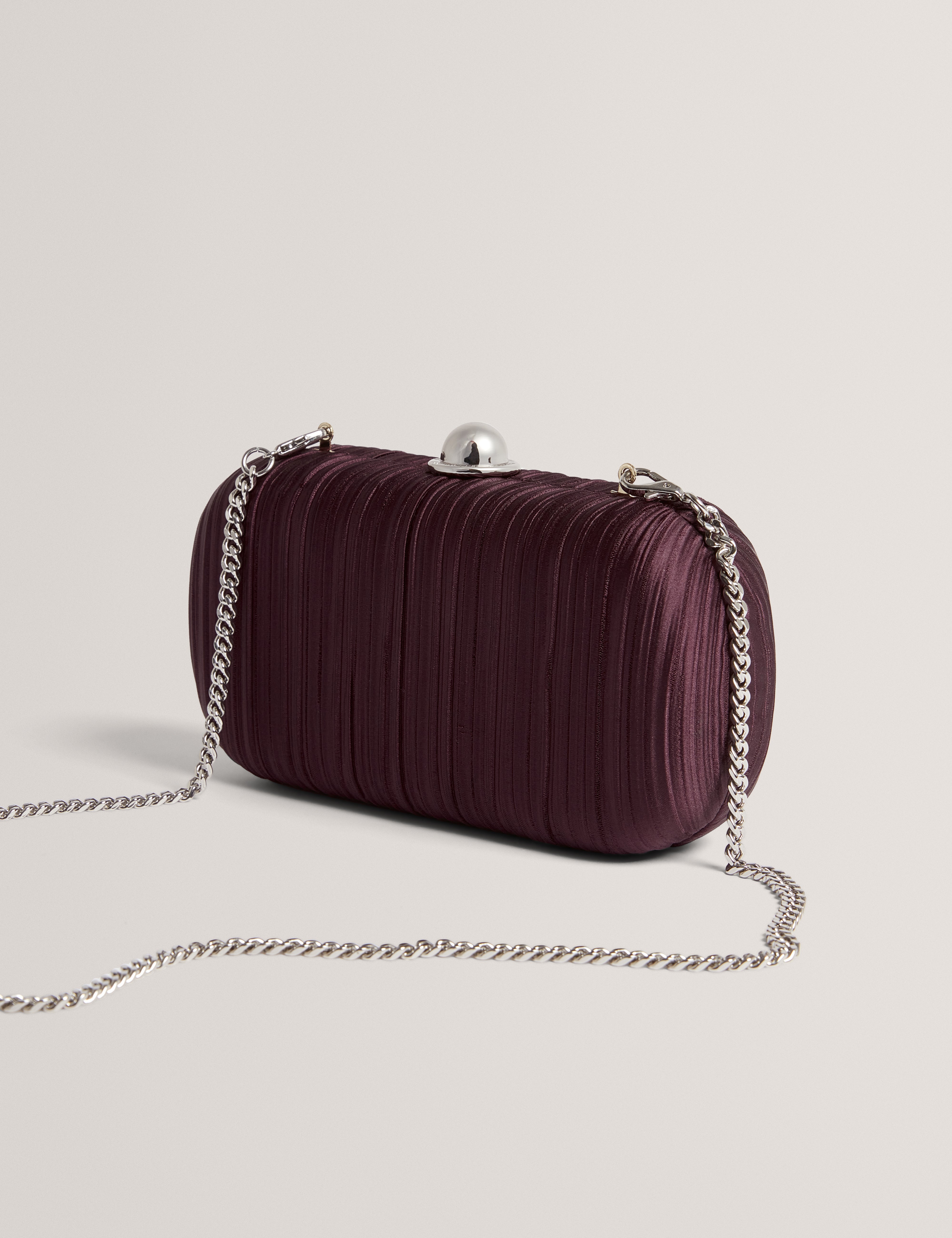 Plisse Pleated Satin Hard Clutch Bag Dp-Purple