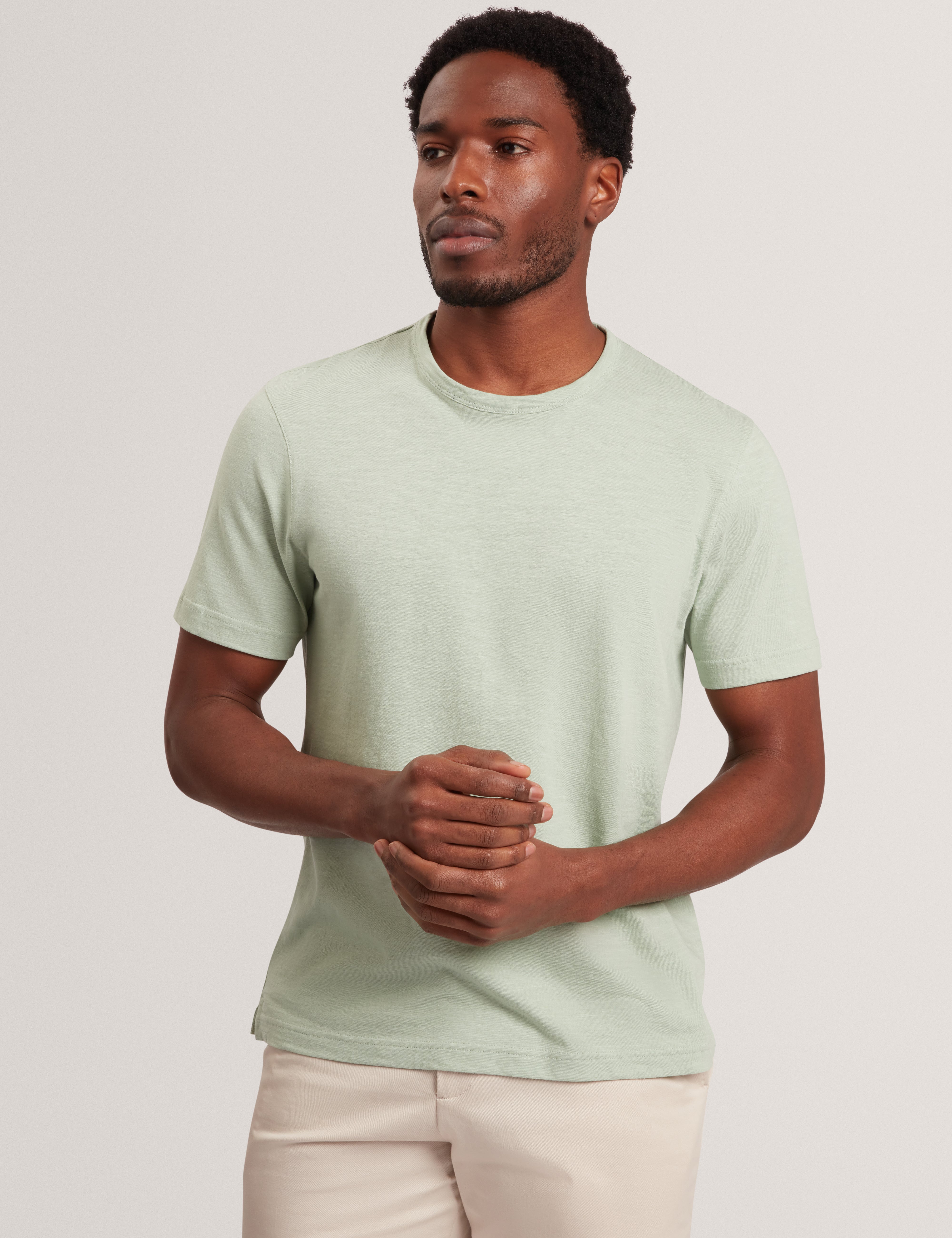 Bartol Short Sleeve Regular Linen Cotton T-Shirt Mid-Green
