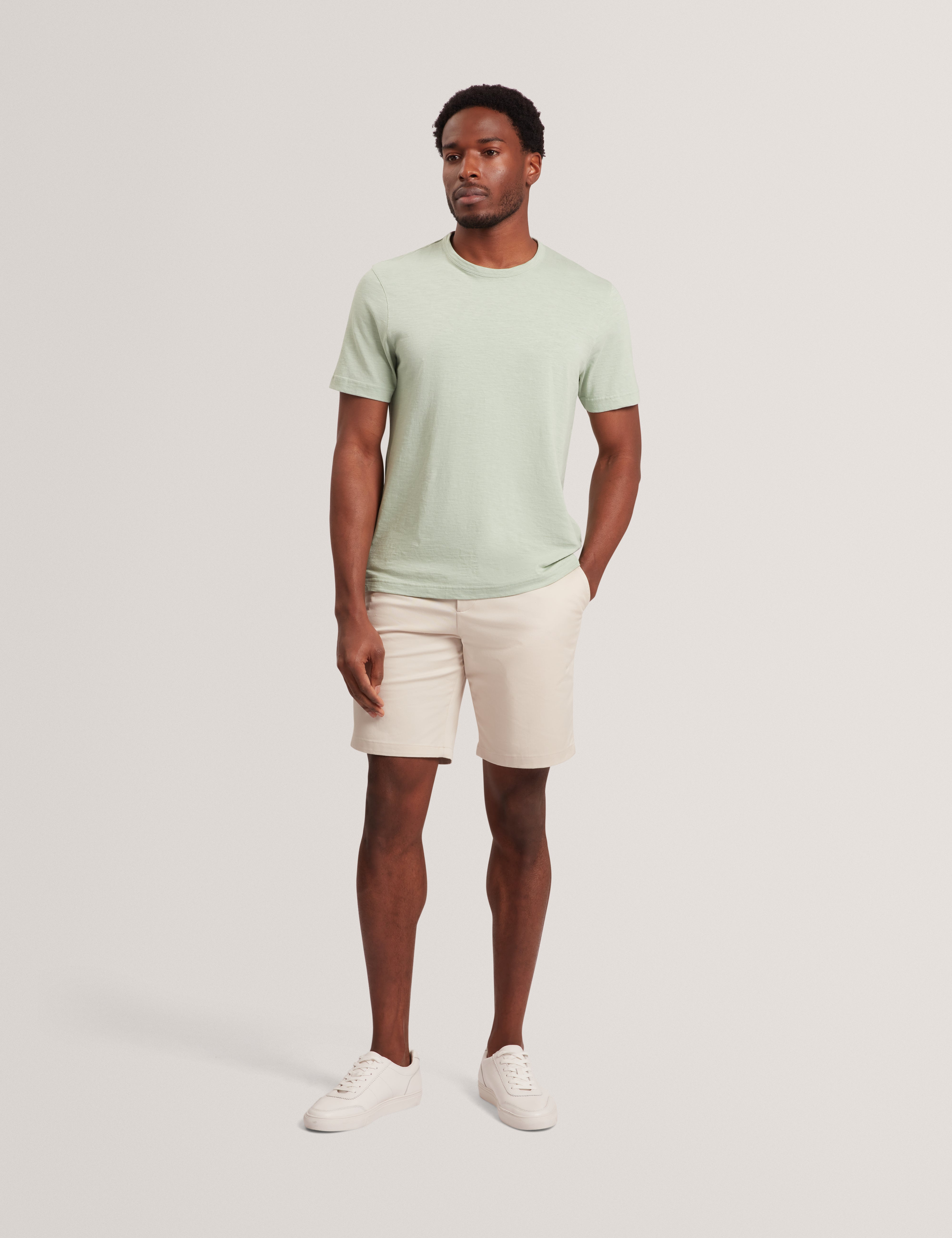 Bartol Short Sleeve Regular Linen Cotton T-Shirt Mid-Green