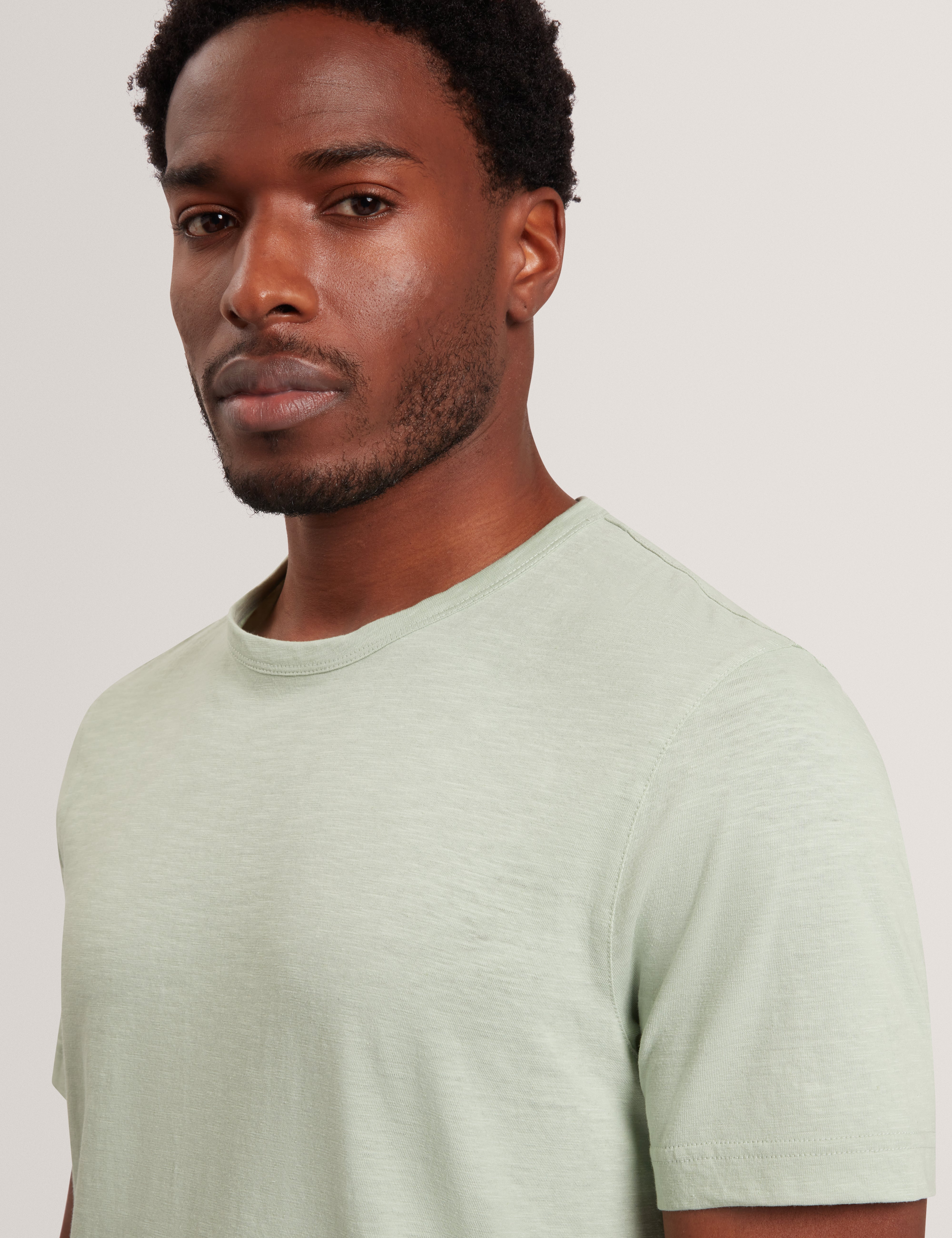 Bartol Short Sleeve Regular Linen Cotton T-Shirt Mid-Green