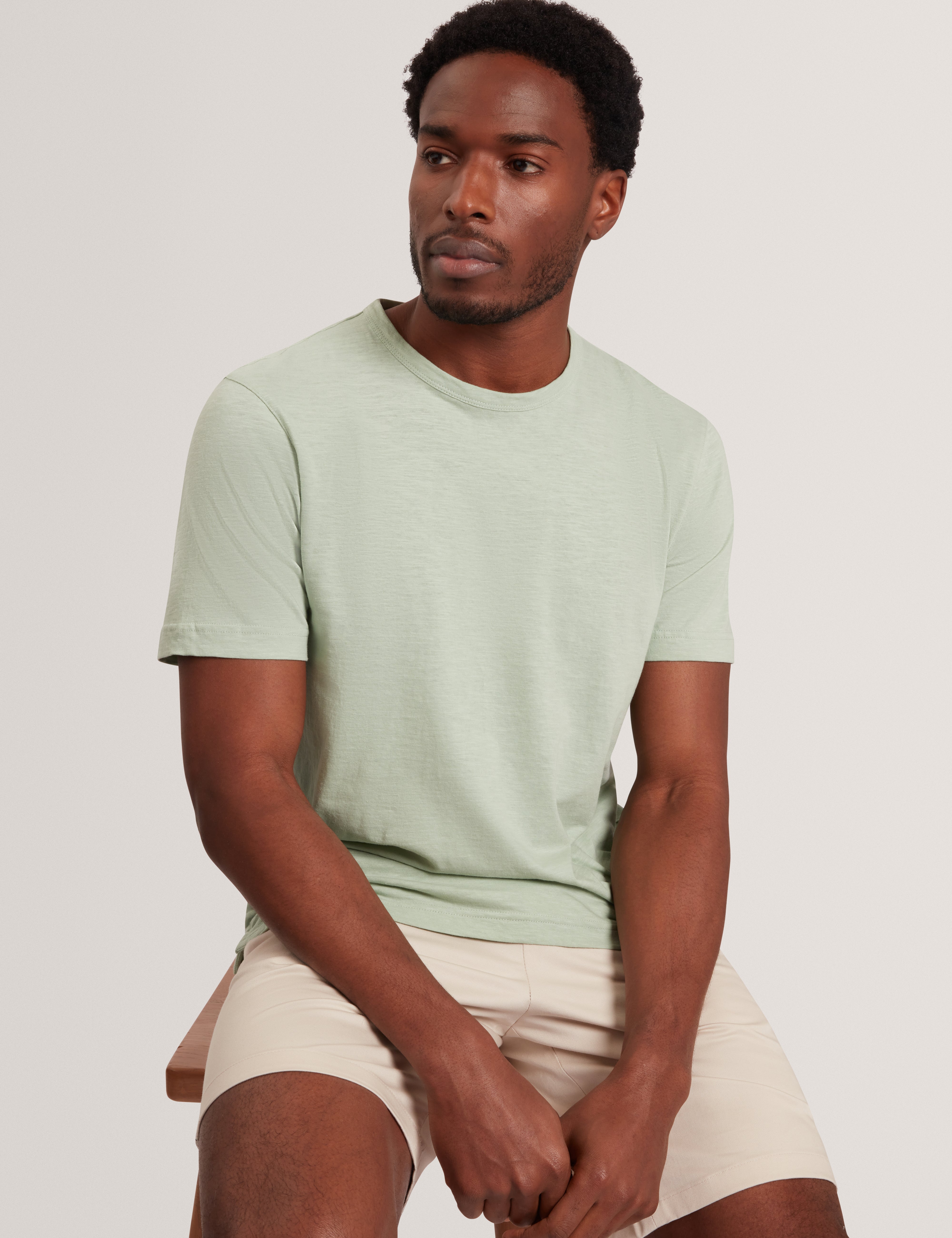 Bartol Short Sleeve Regular Linen Cotton T-Shirt Mid-Green