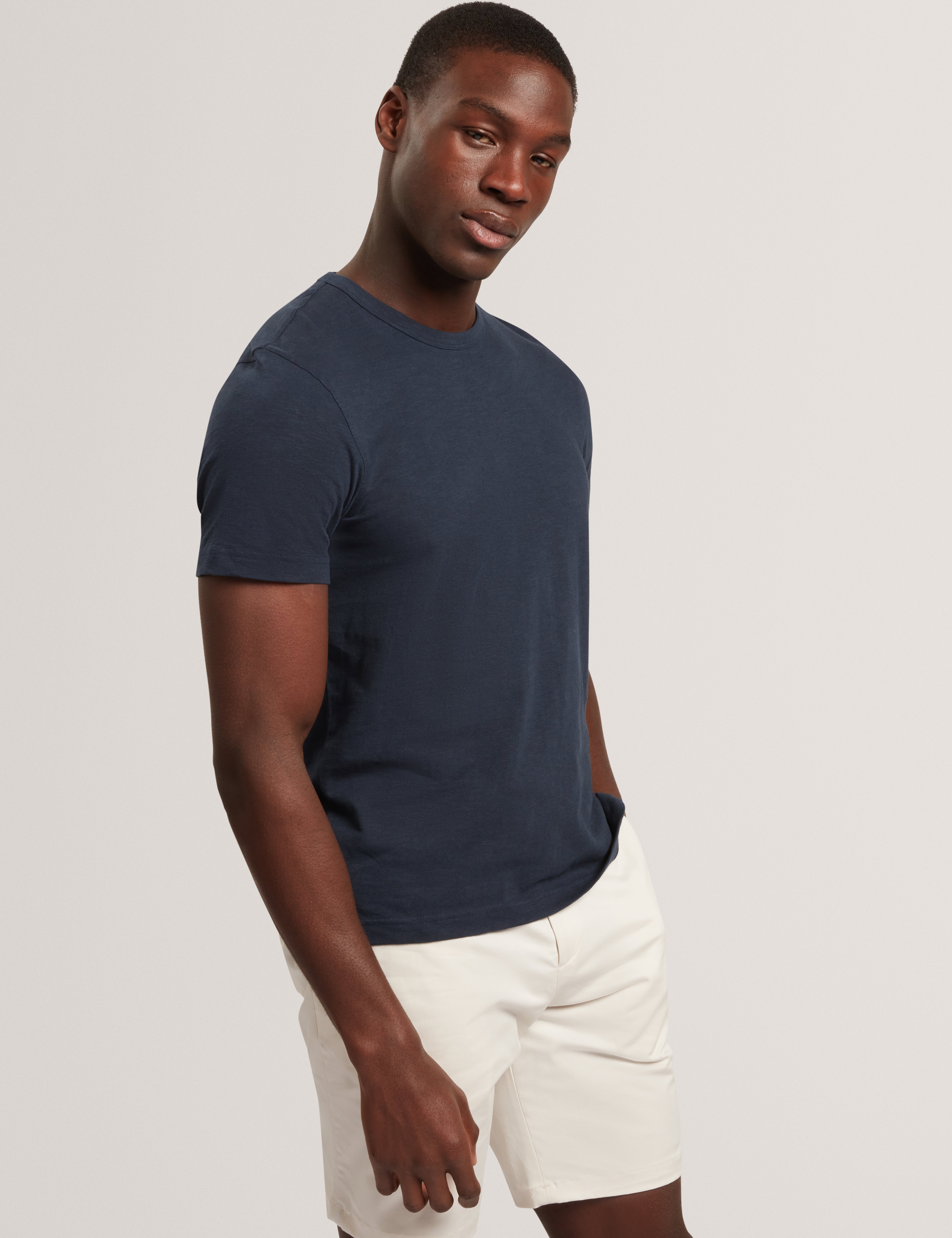 Bartol Short Sleeve Regular Linen Cotton T-Shirt Navy