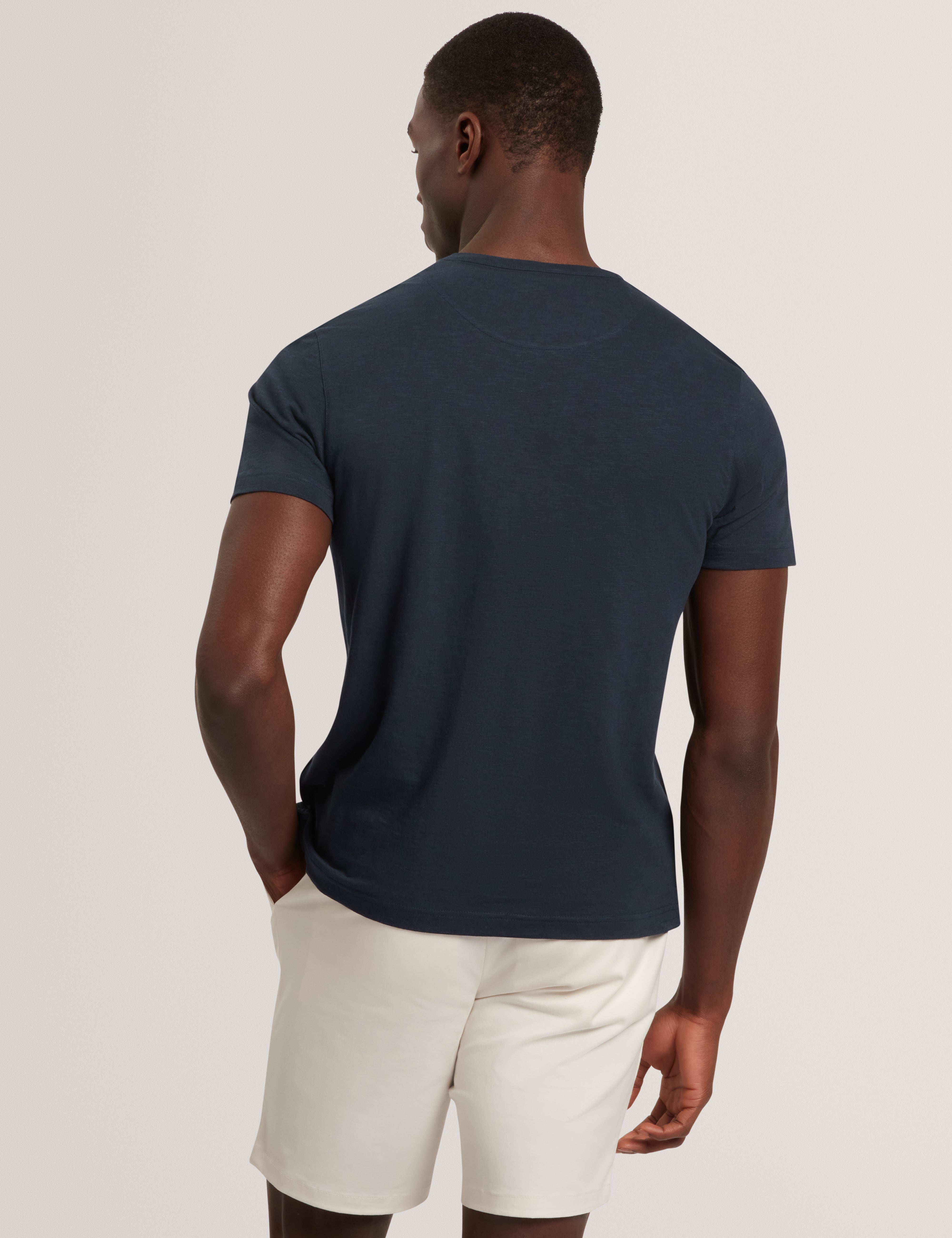 Bartol Short Sleeve Regular Linen Cotton T-Shirt Navy