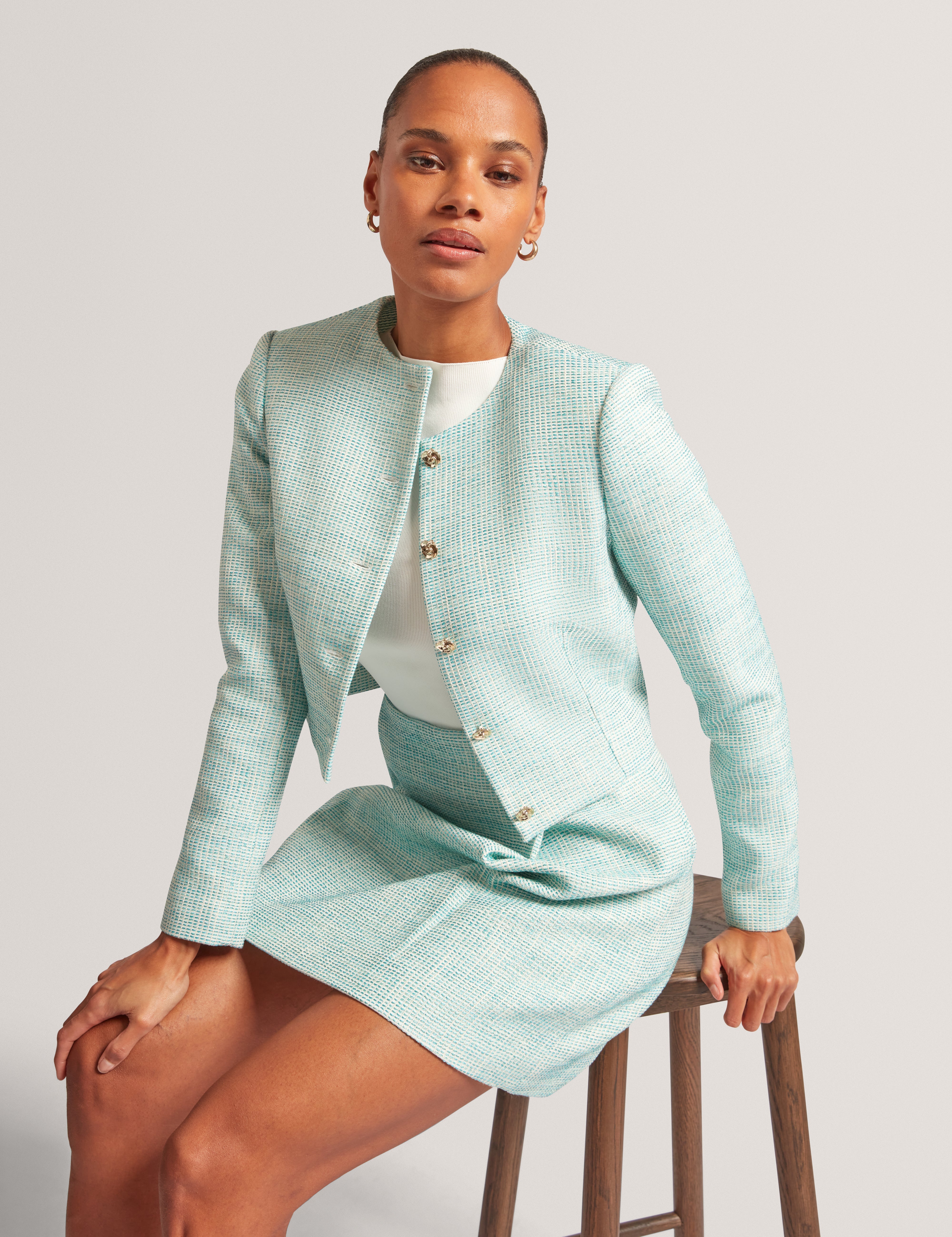 Previa Cropped Tailored Boucle Jacket Mid-Green