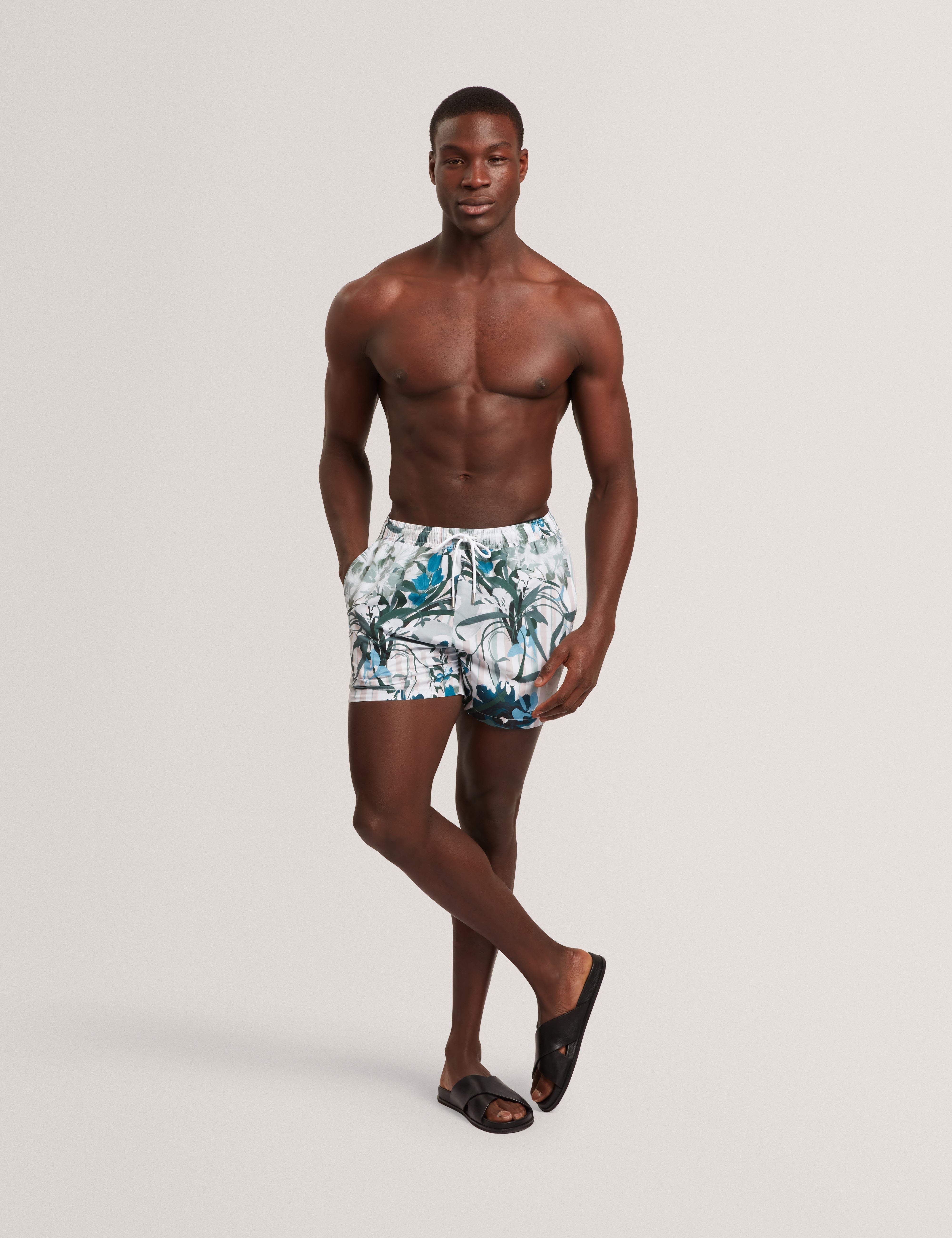 Palmdle Floral Stripe Printed Swim Short Pink