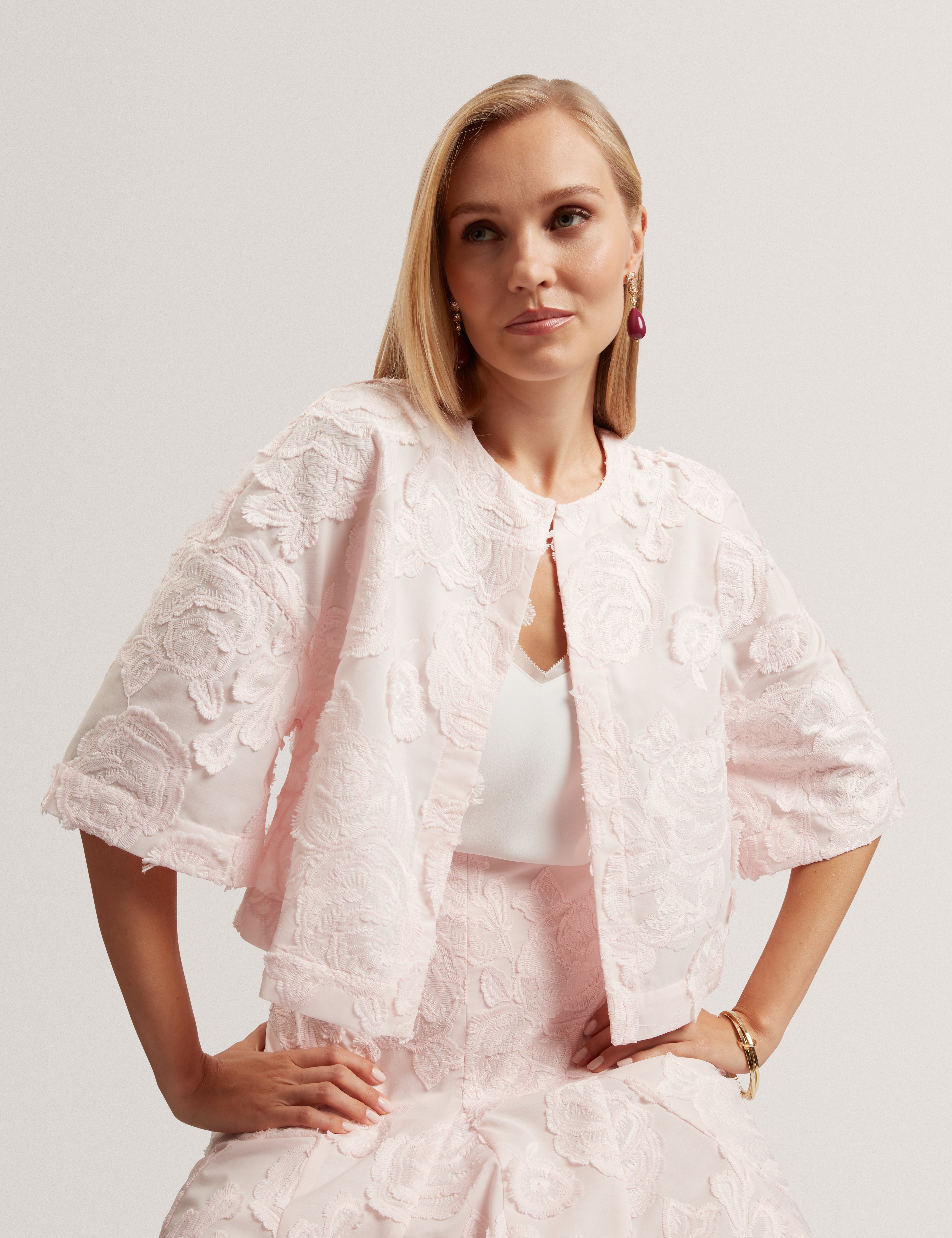 Faela Collarless Cropped Jacket Pink