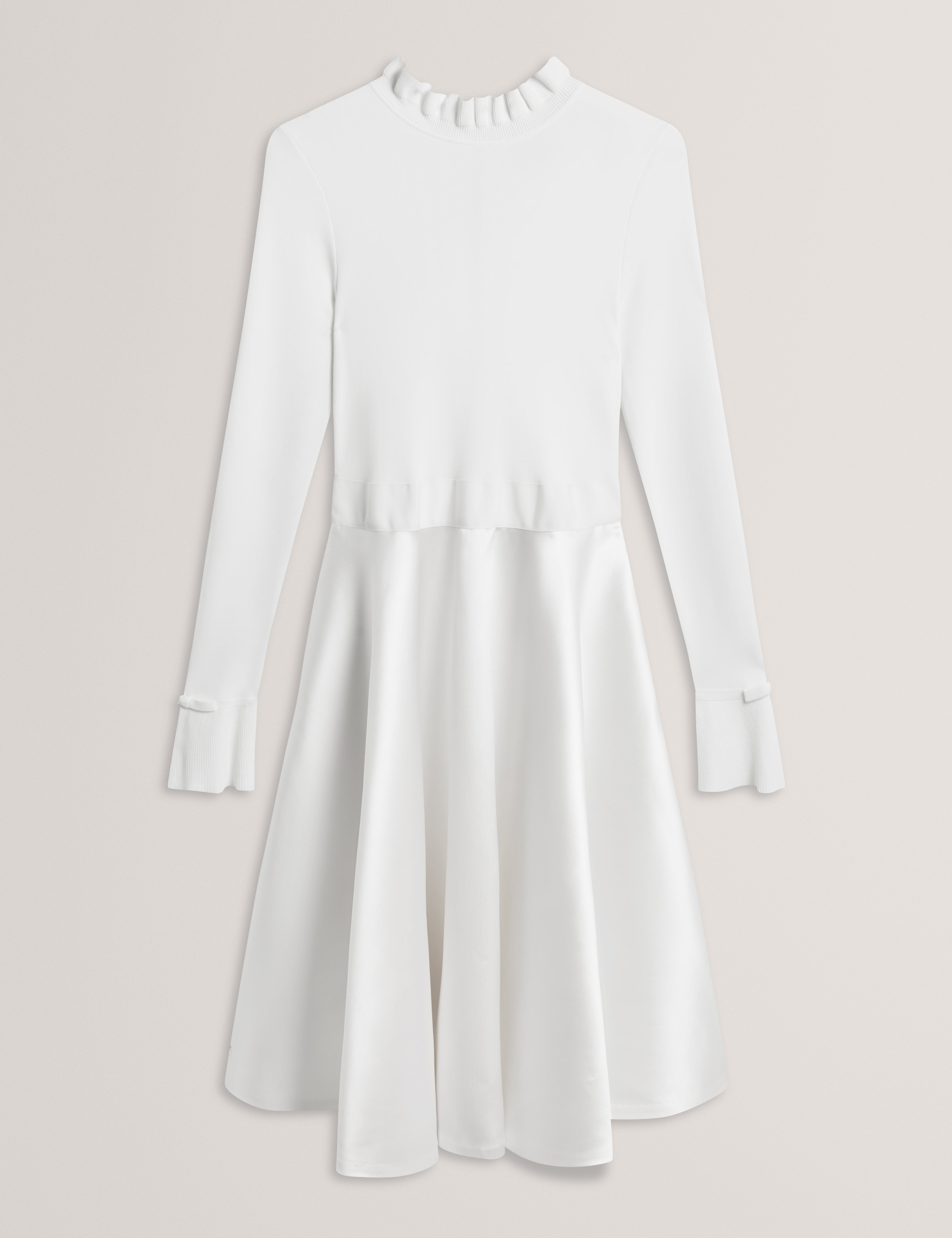 Zadi Knitted Frill Full Skirt Dress Ivory