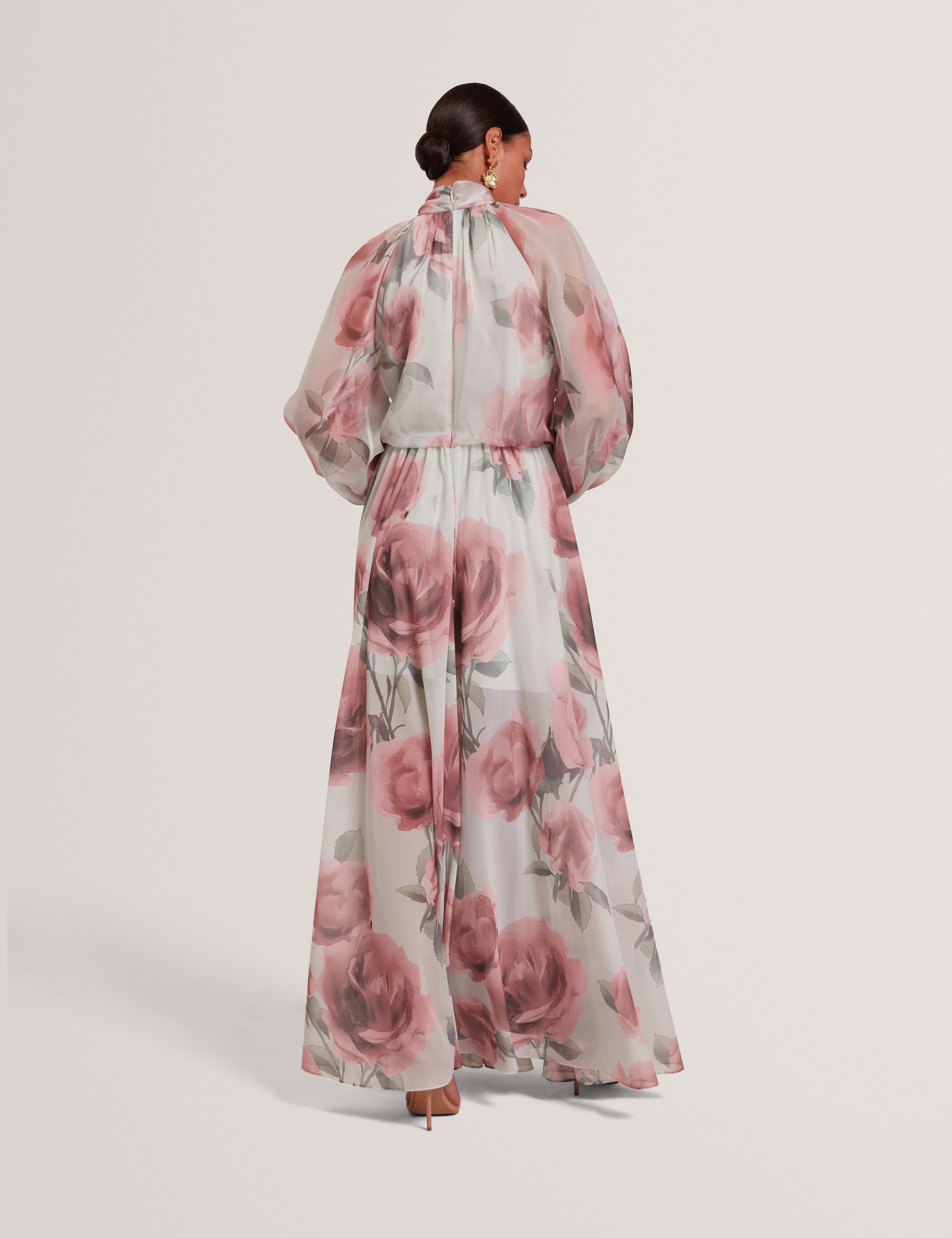 Rowie Tie Detail Long Sleeve Floral Maxi Dress Pl-Green